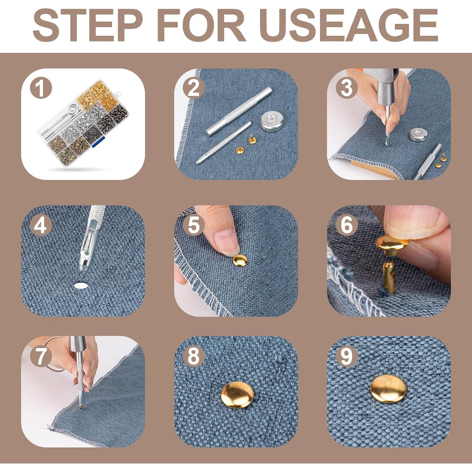 Kit de Remaches de Cuero Siziviki - 480 Piezas, 4 Colores, 3 Tamaños