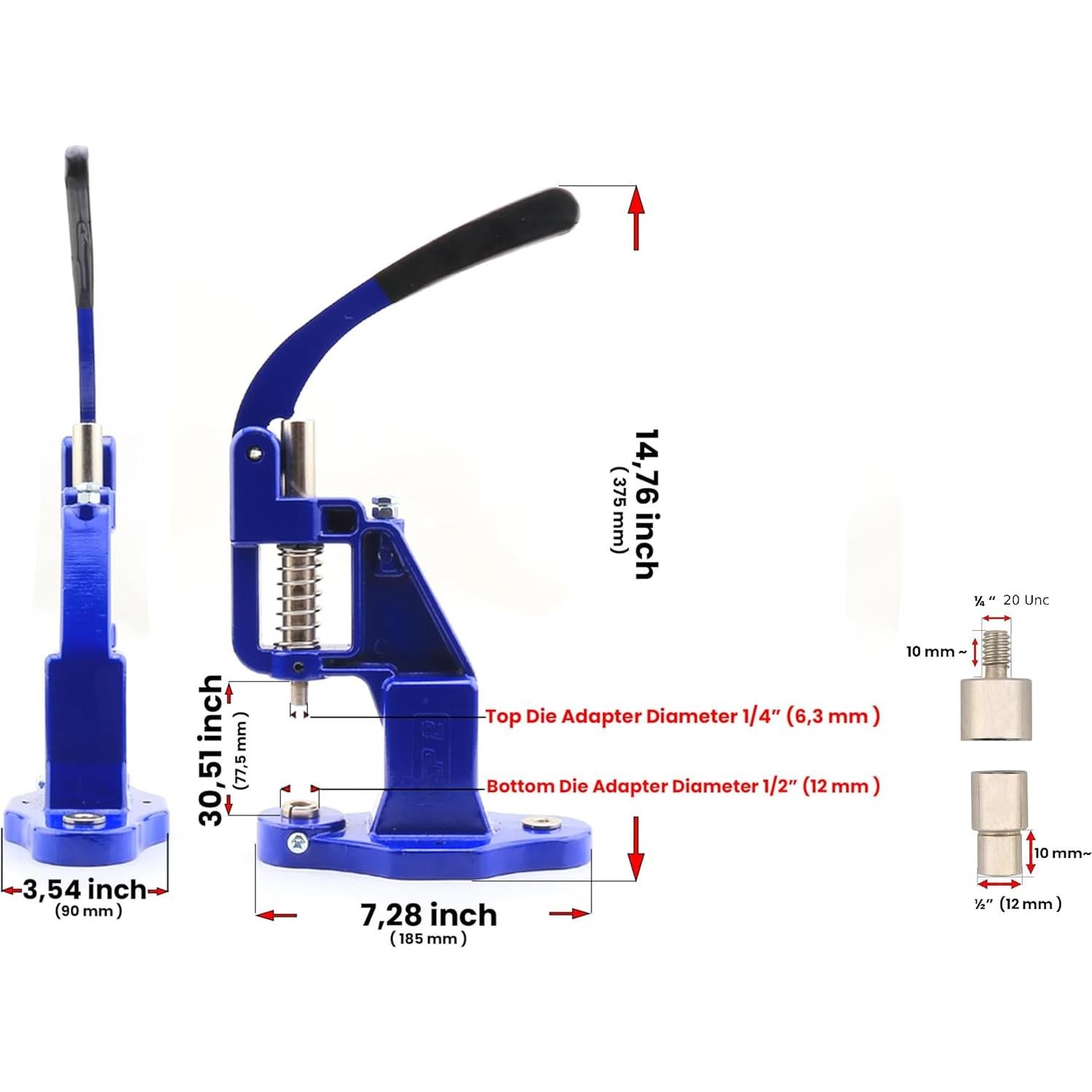 Máquina de Prensa Manual DZNTOOLS con 17 Troqueles para Botones y Remaches