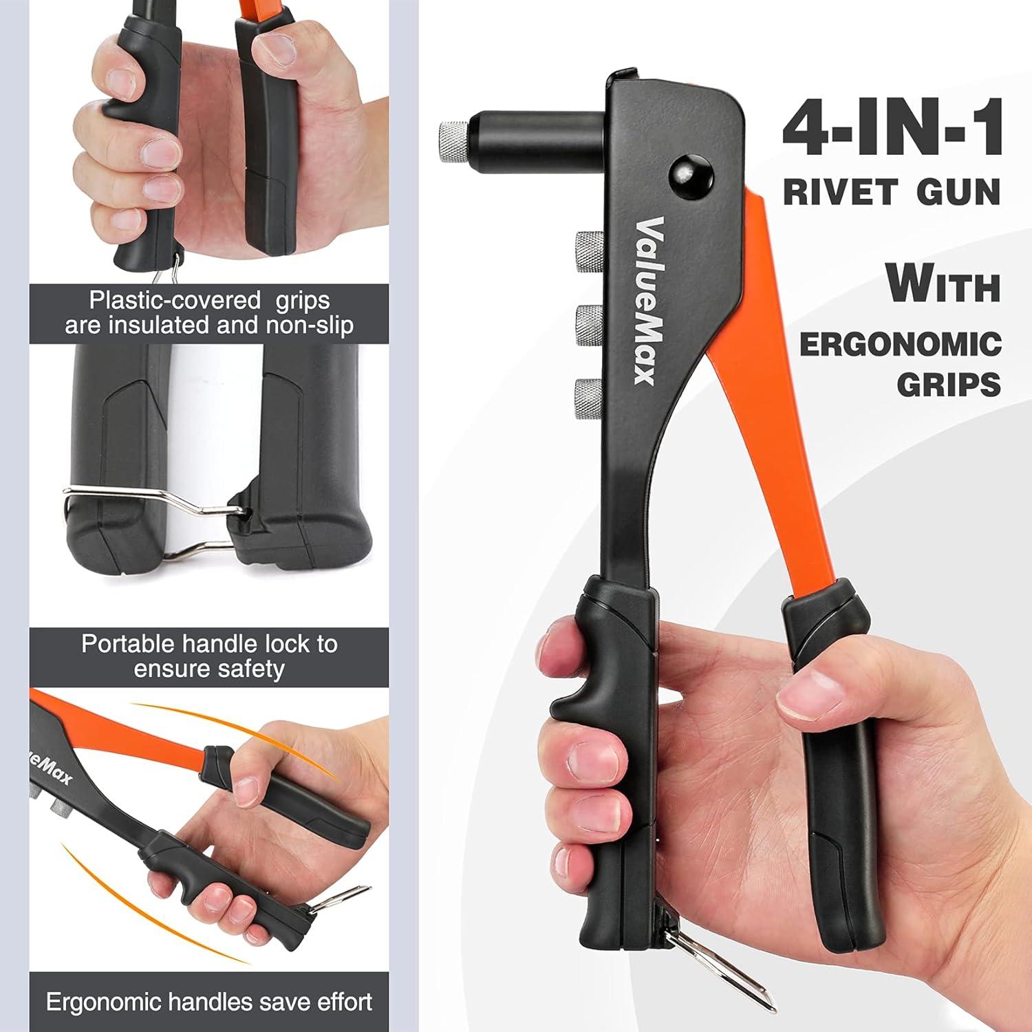 Remachadora de Mano ValueMax 4-en-1 con 200 Remaches 2.4-4.8mm