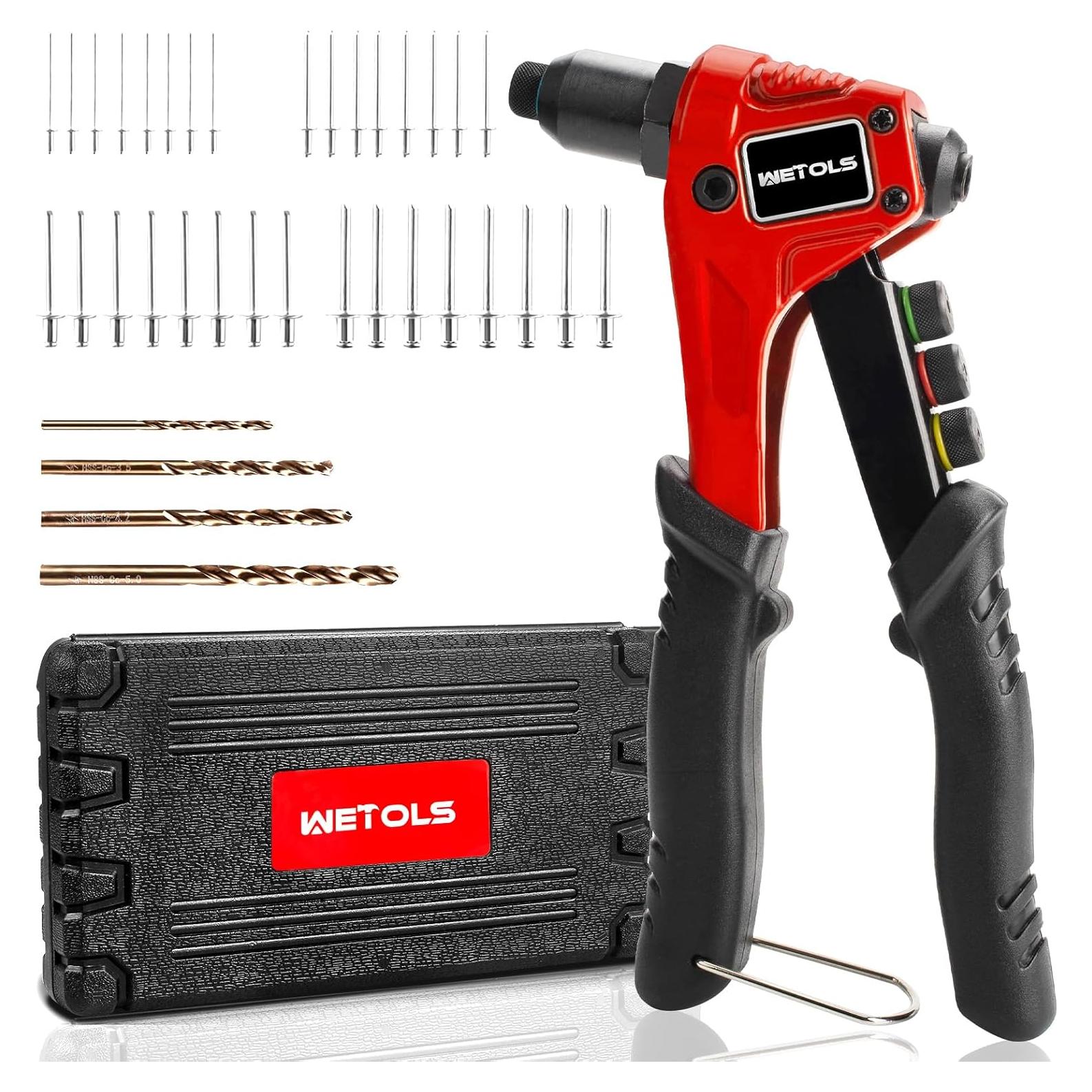 Kit de Remachadora Manual WETOLS con 200 Remaches y Estuche