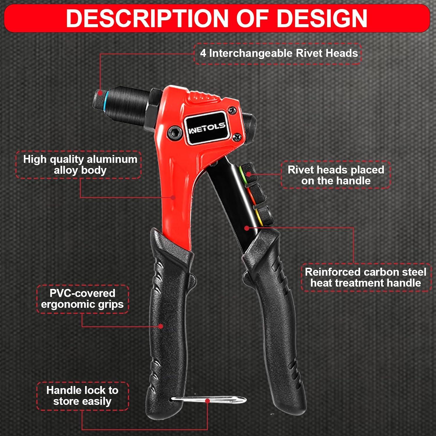 Kit de Remachadora Manual WETOLS con 200 Remaches y Estuche