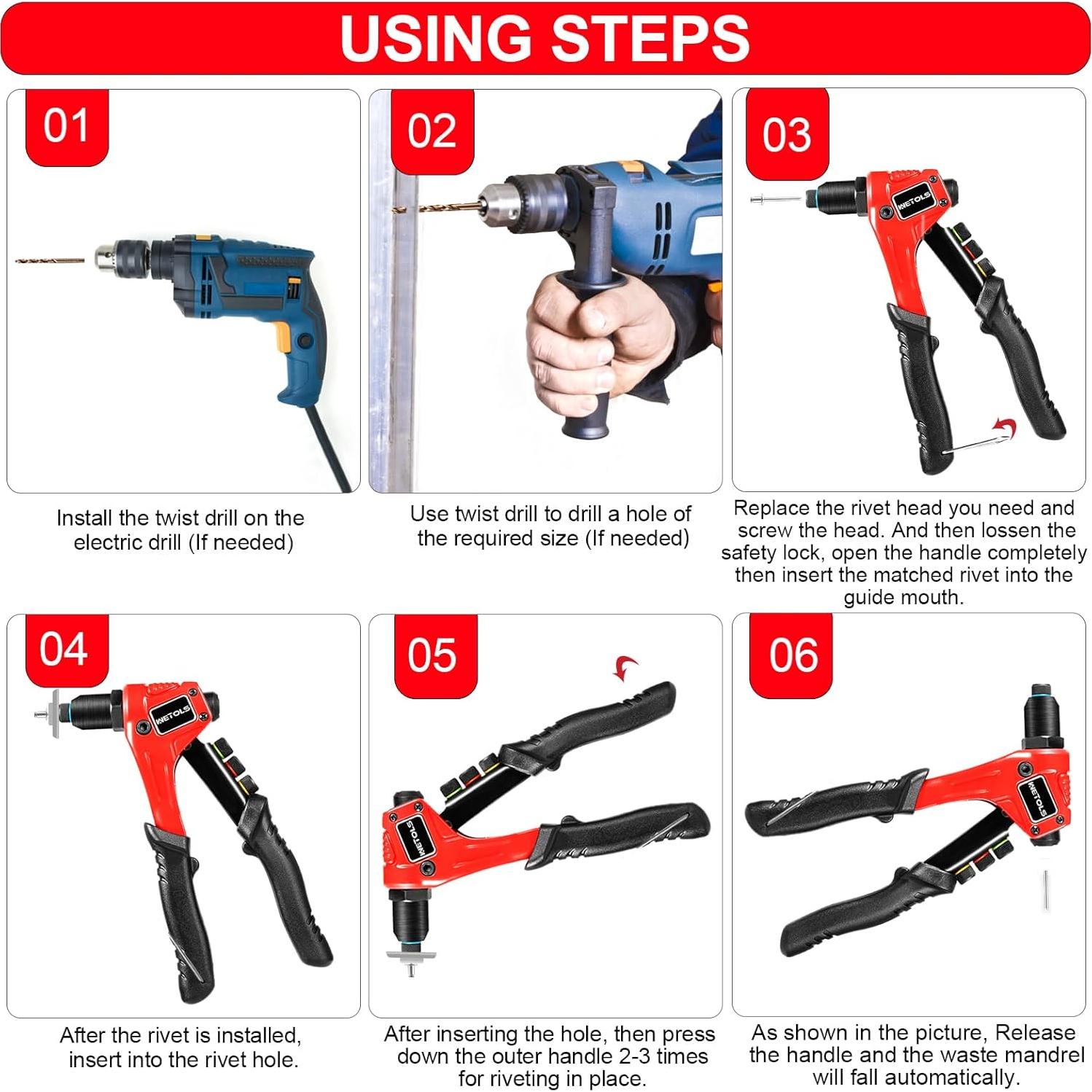Kit de Remachadora Manual WETOLS con 200 Remaches y Estuche