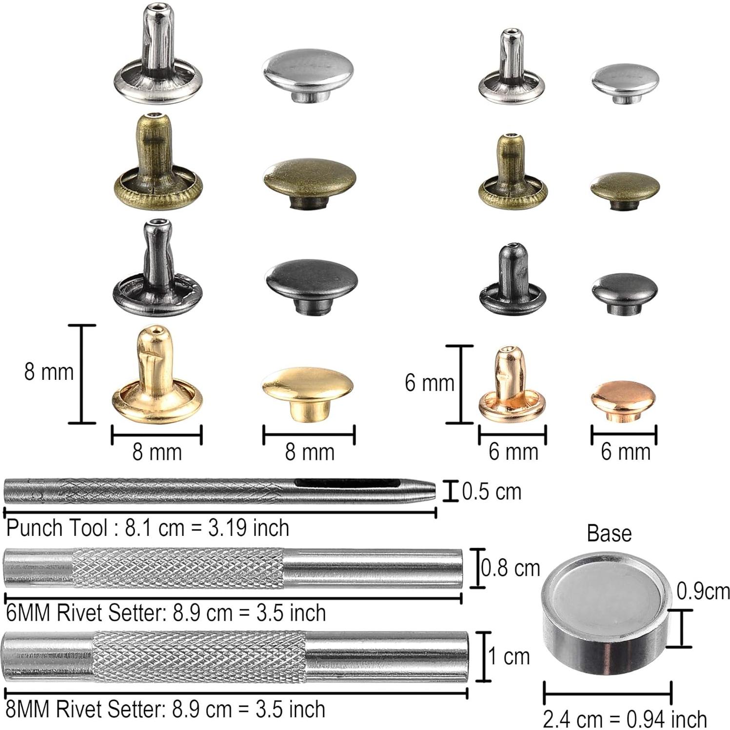 Kit de Remaches de Cuero YORANYO 640 Piezas 2 Tamaños 4 Colores