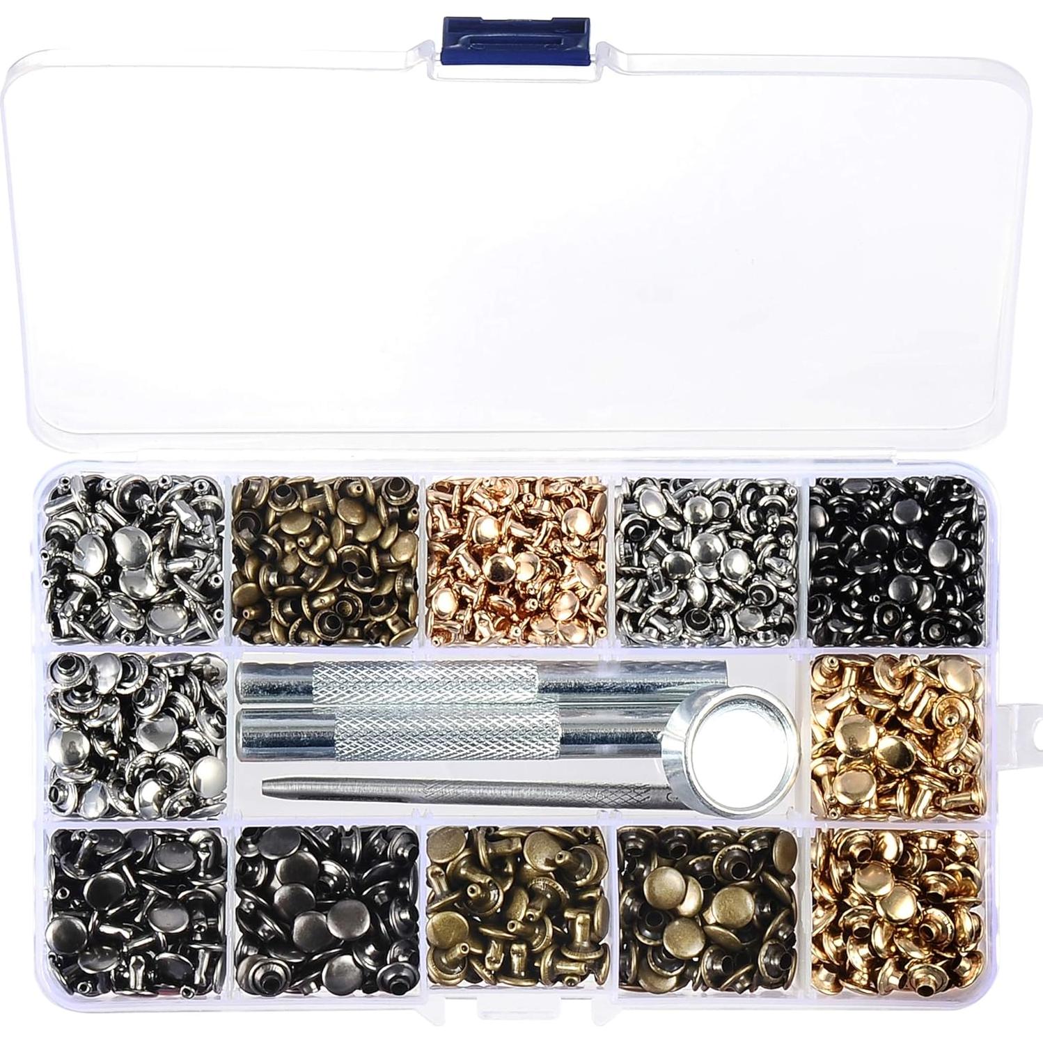 Kit de Remaches de Cuero YORANYO 640 Piezas 2 Tamaños 4 Colores