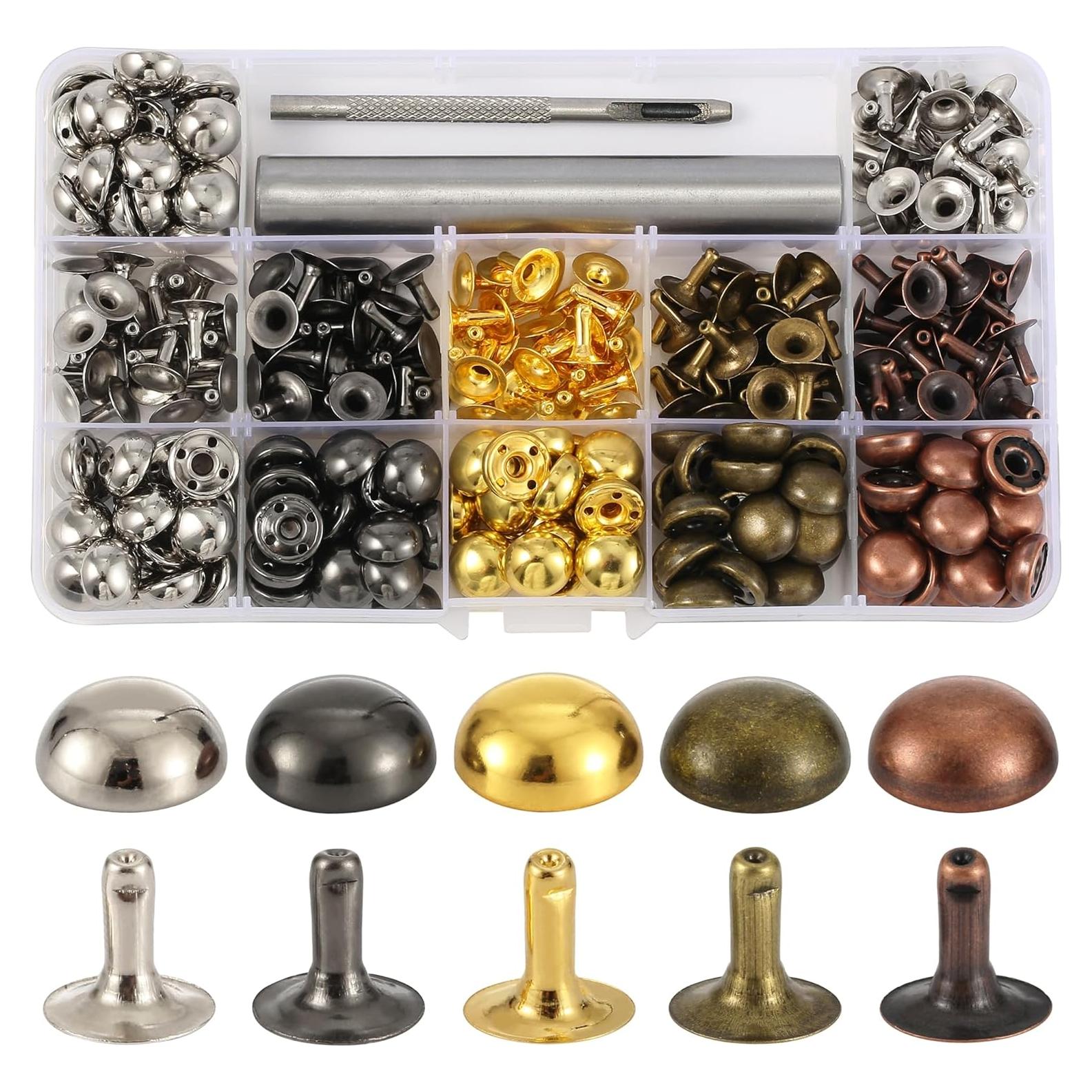 Kit de Remaches de Cuero YORANYO 150 Sets 12x6mm con Herramientas