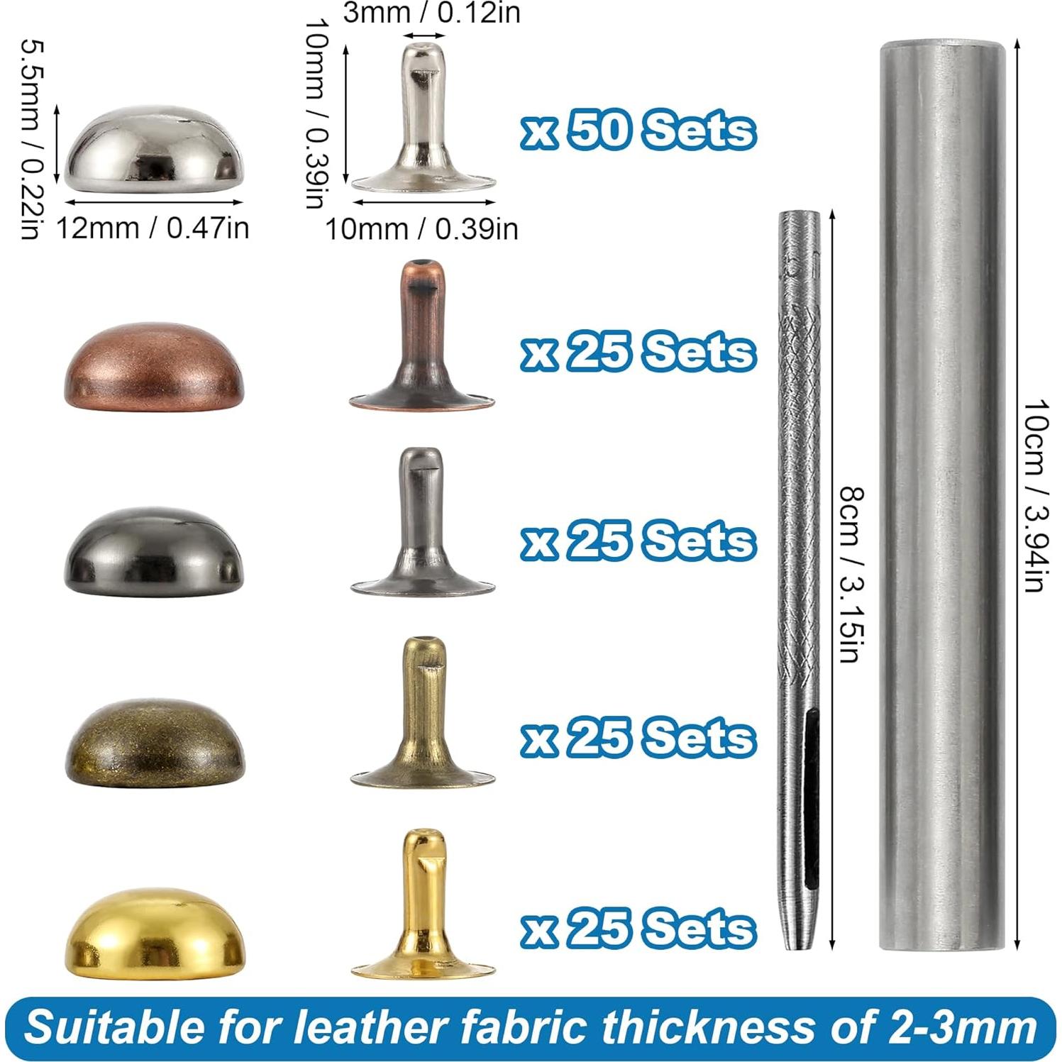 Kit de Remaches de Cuero YORANYO 150 Sets 12x6mm con Herramientas