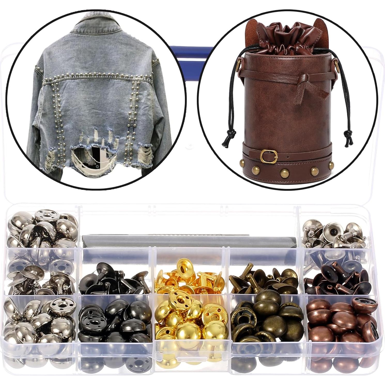 Kit de Remaches de Cuero YORANYO 150 Sets 12x6mm con Herramientas