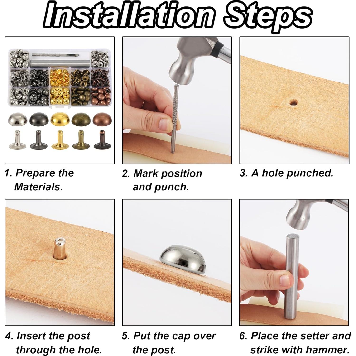 Kit de Remaches de Cuero YORANYO 150 Sets 12x6mm con Herramientas