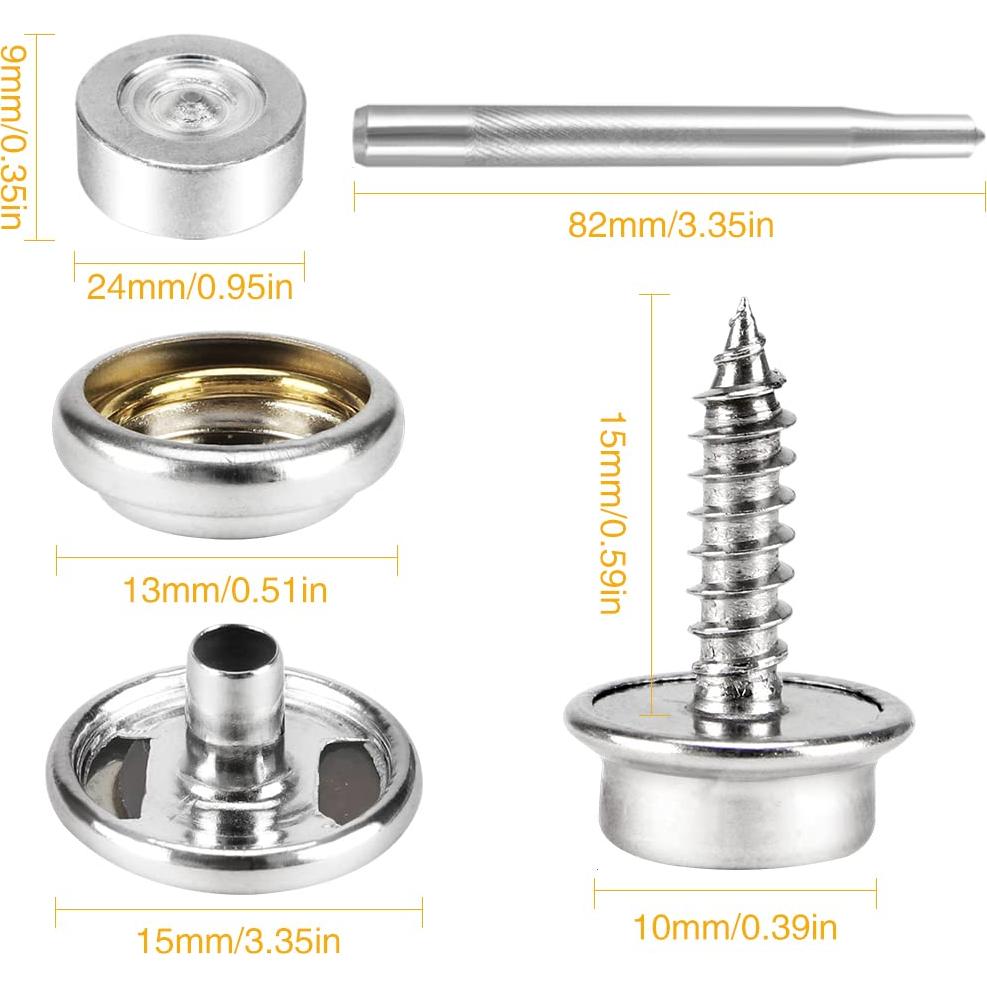 Kit de Botones de Lona CENOZ 150 PCS Acero Inoxidable 9.53 mm