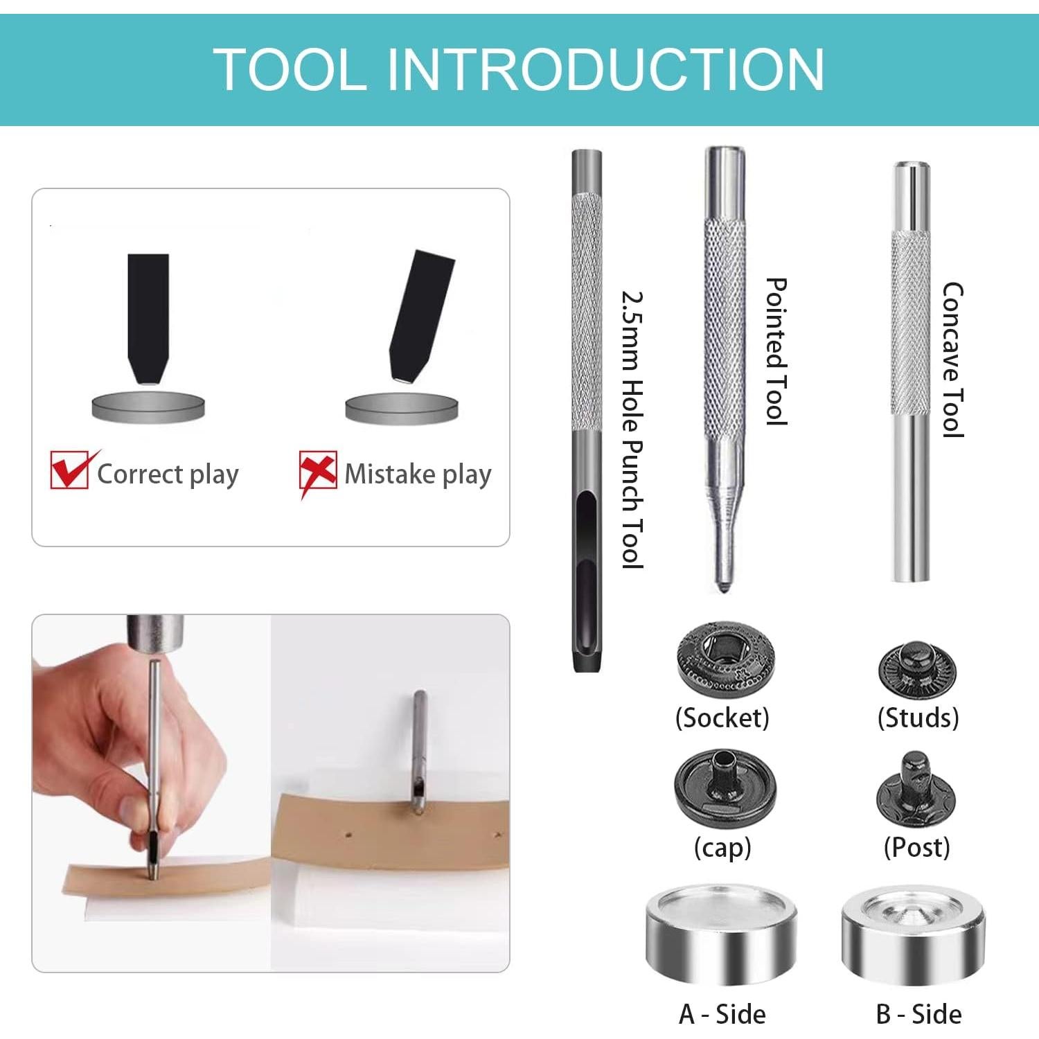 Kit de 45 Conectores de Presión XRIHSNAVI 15mm Acero Inoxidable
