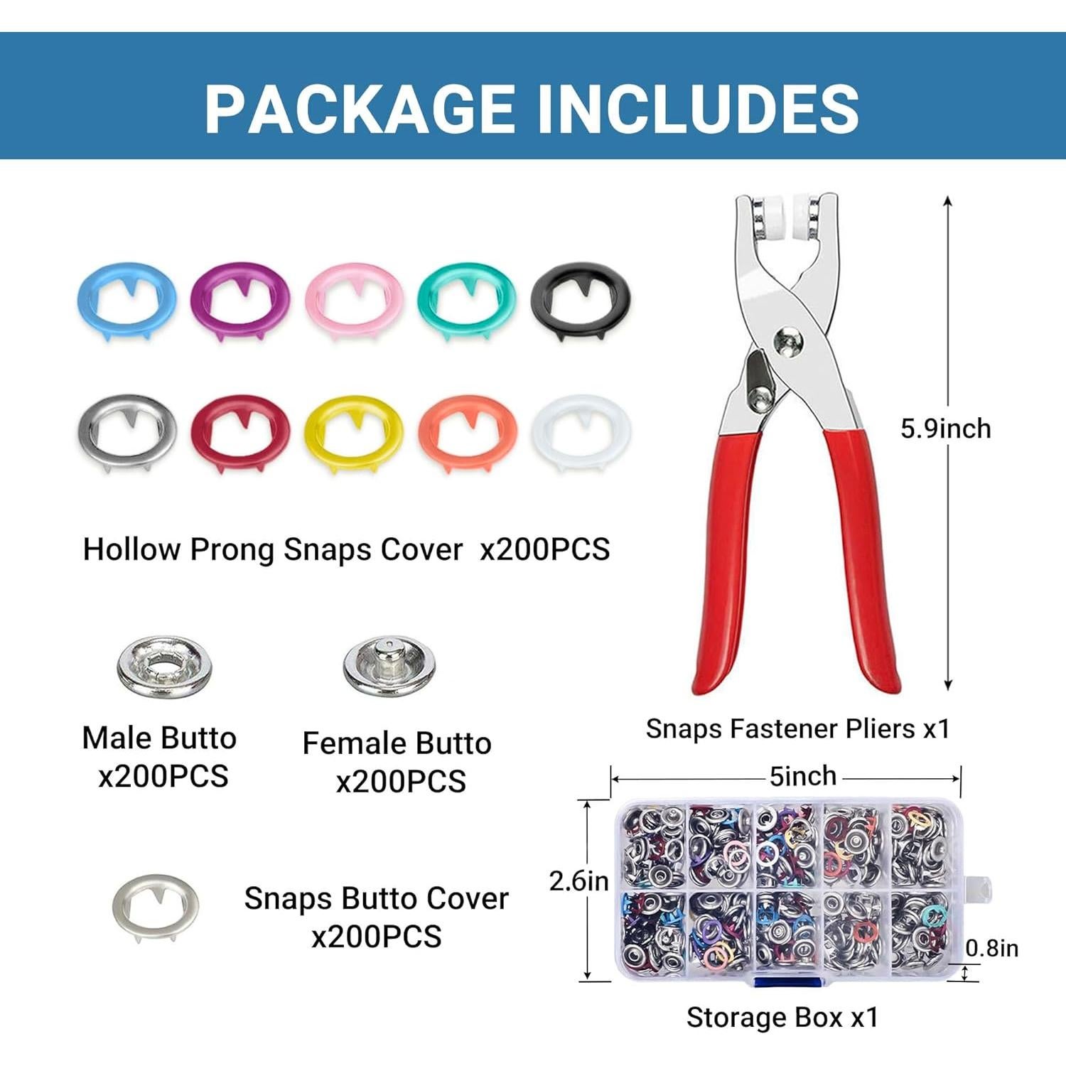 Kit de 200 Botones de Presión de Metal Forimaluence 9.5mm