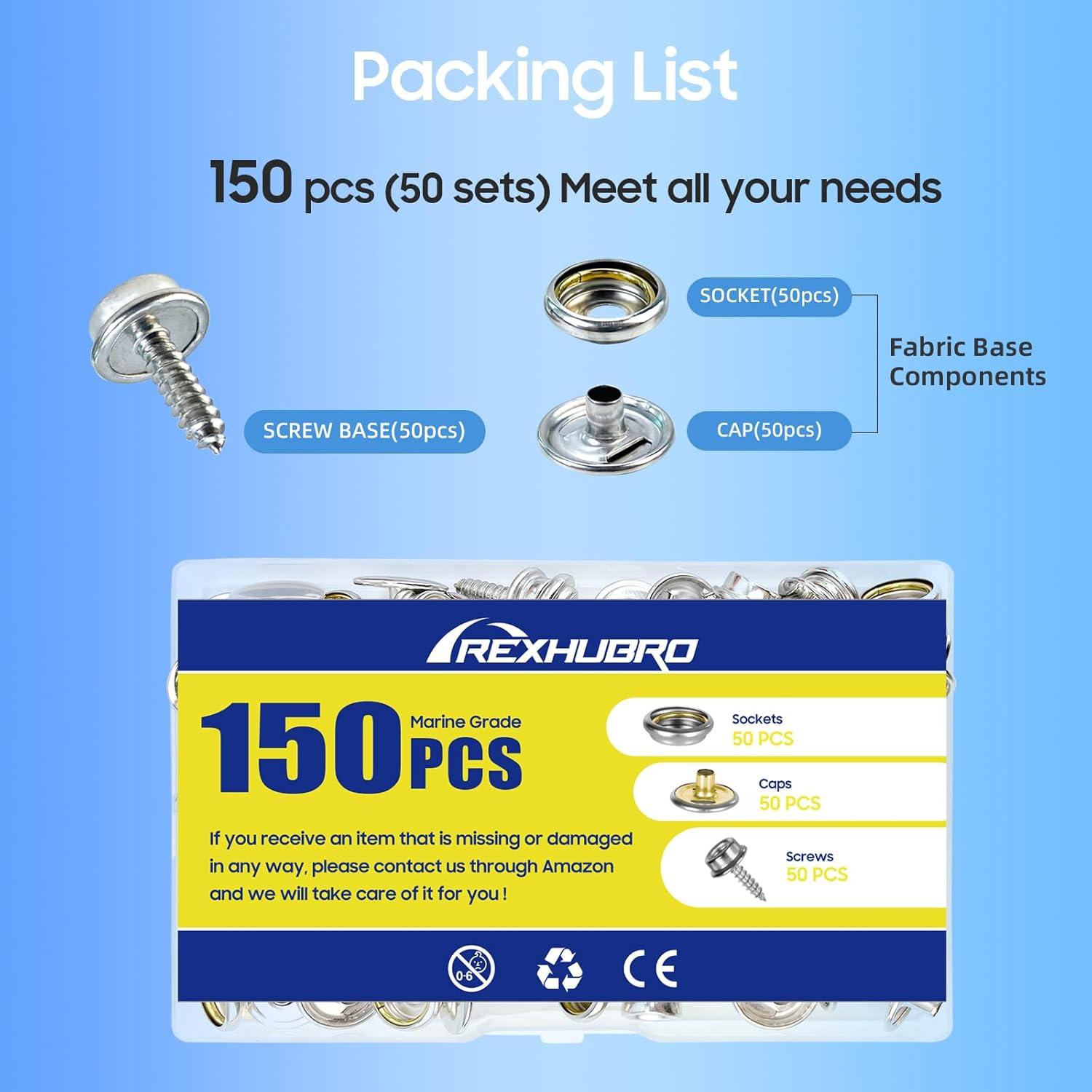 Kit de Botones de Lona Rexhubro 150 Piezas Acero Inoxidable