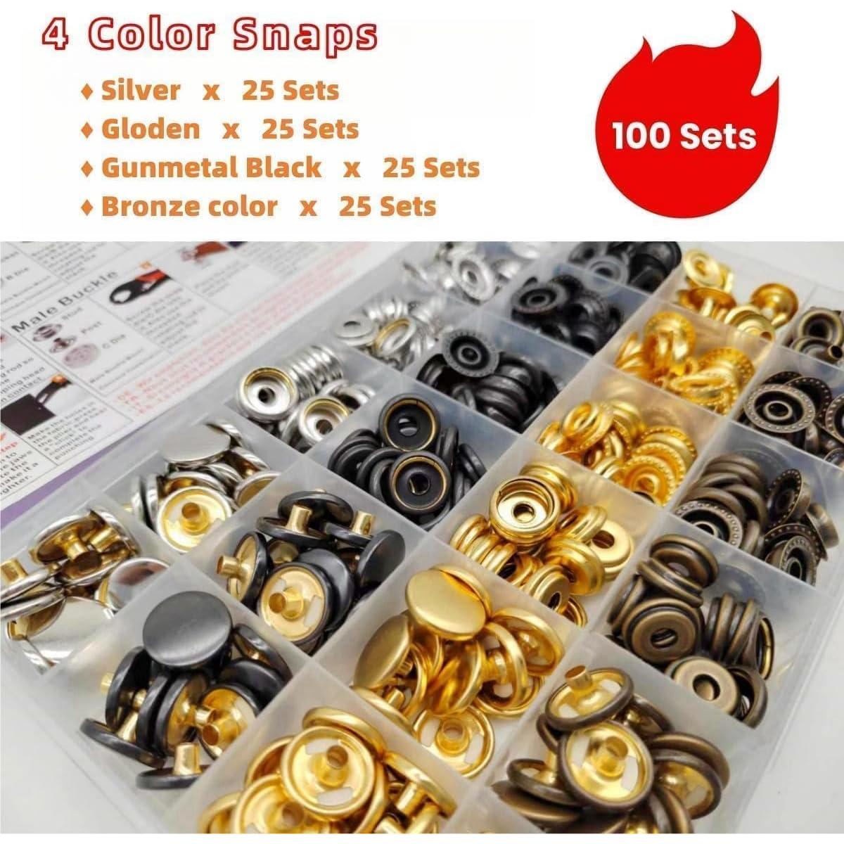 Kit de Botones a Presión SUNOR 100 Juegos 15mm 4 Colores