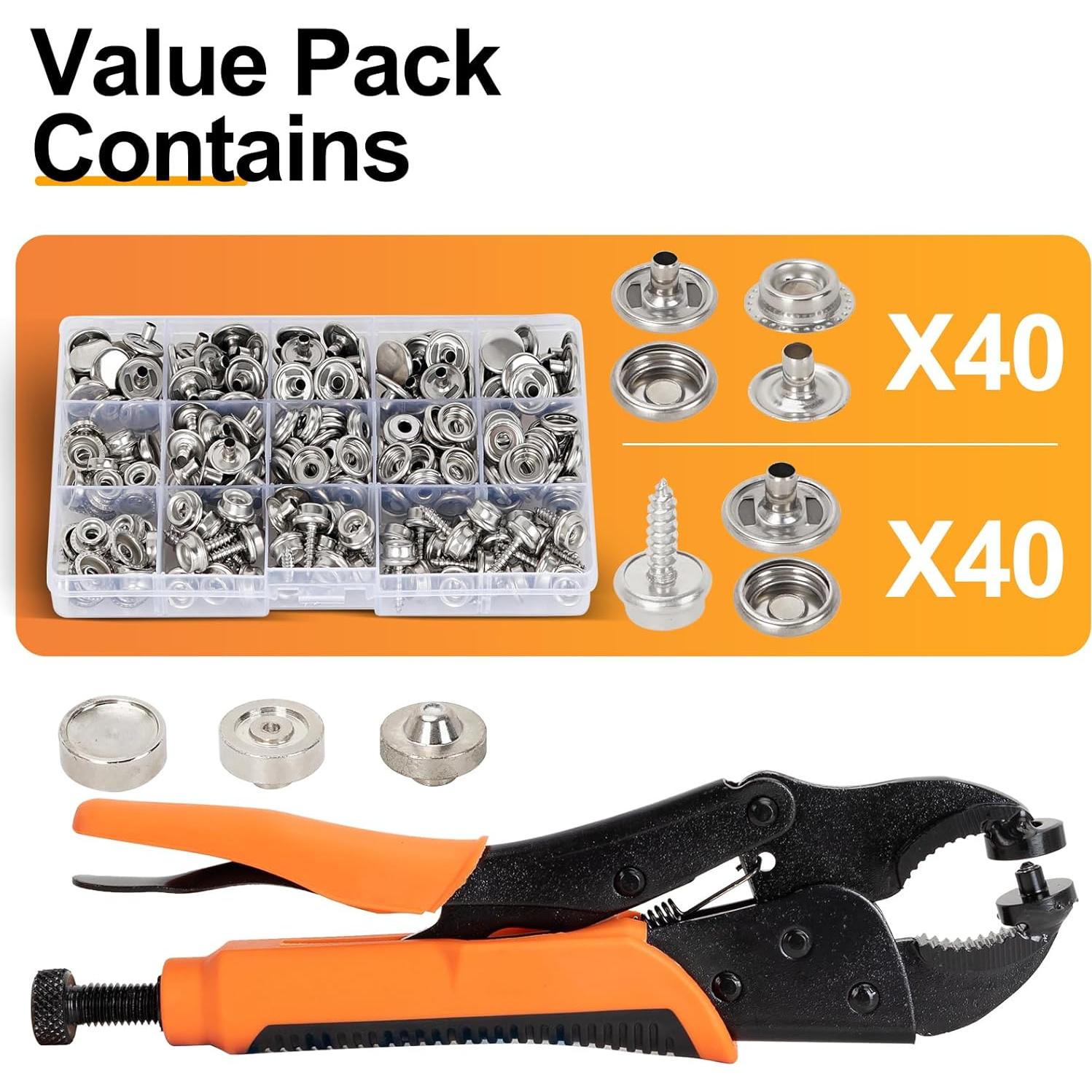 Kit de Botones a Presión AnnYun con Alicate y 40 Juegos 15mm