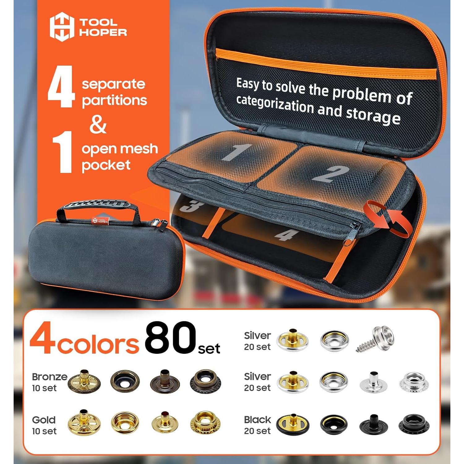 Kit de Sujetadores a Presión Toolhoper 300 Pcs 15mm Naranja