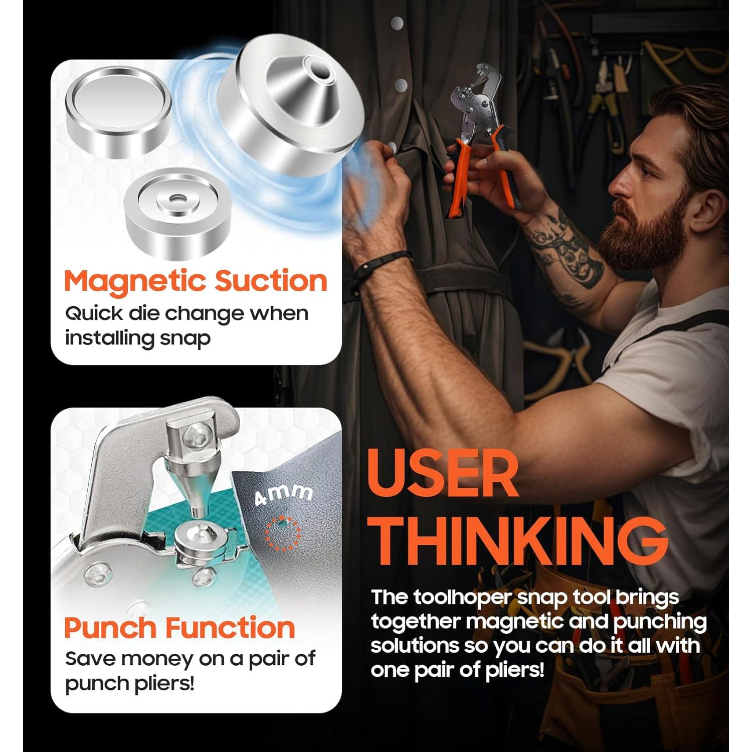 Kit de Sujetadores a Presión Toolhoper 300 Pcs 15mm Naranja