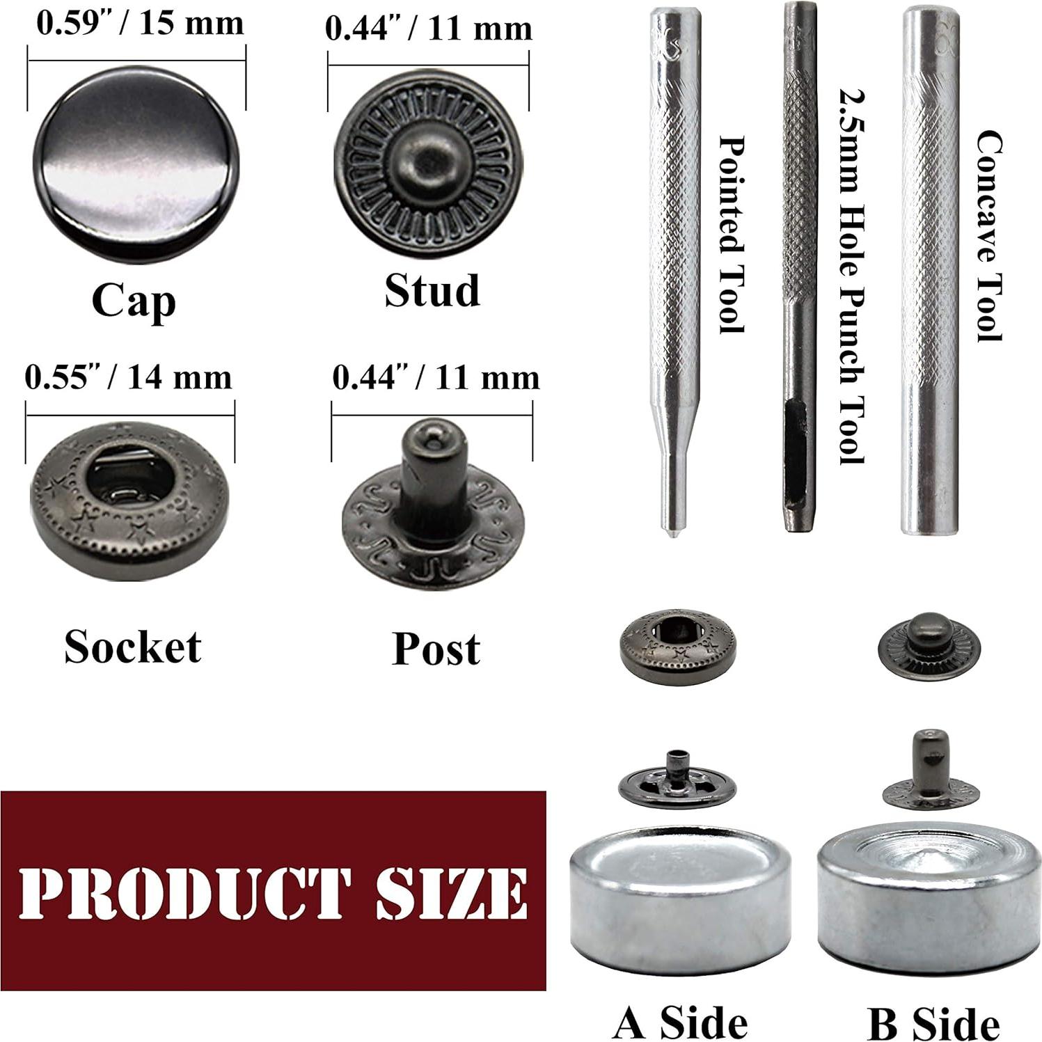 Kit de Botones a Presión Raydodo 15mm con Herramientas - Negro