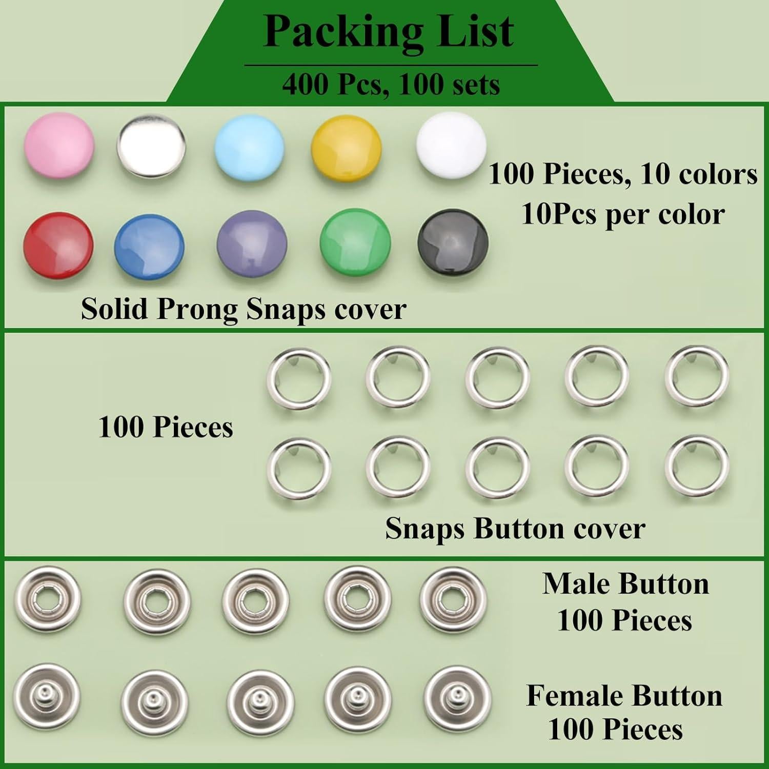 Snaps de Tela MIFOLEU 100 Conjuntos 9.5mm Botones de Metal