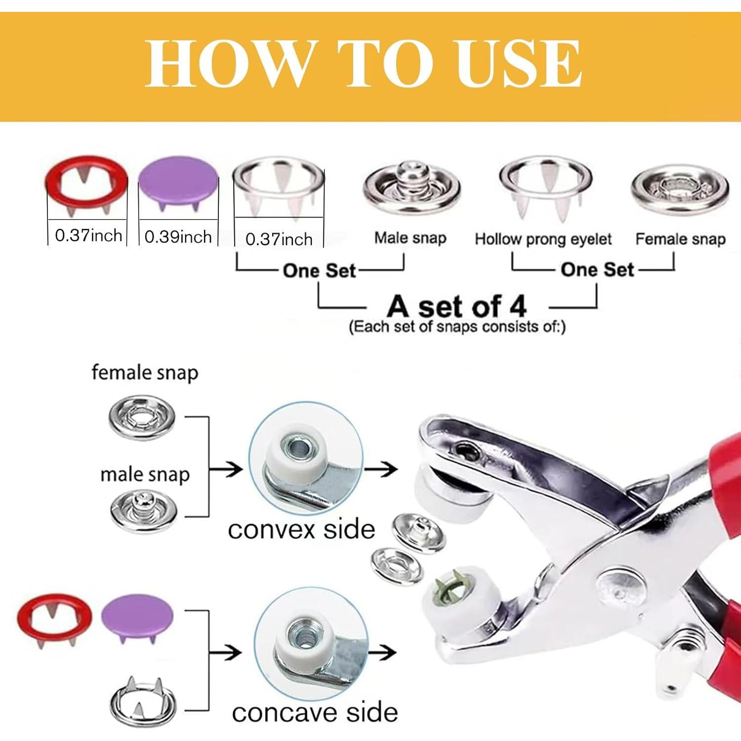 Snaps de Tela MIFOLEU 100 Conjuntos 9.5mm Botones de Metal