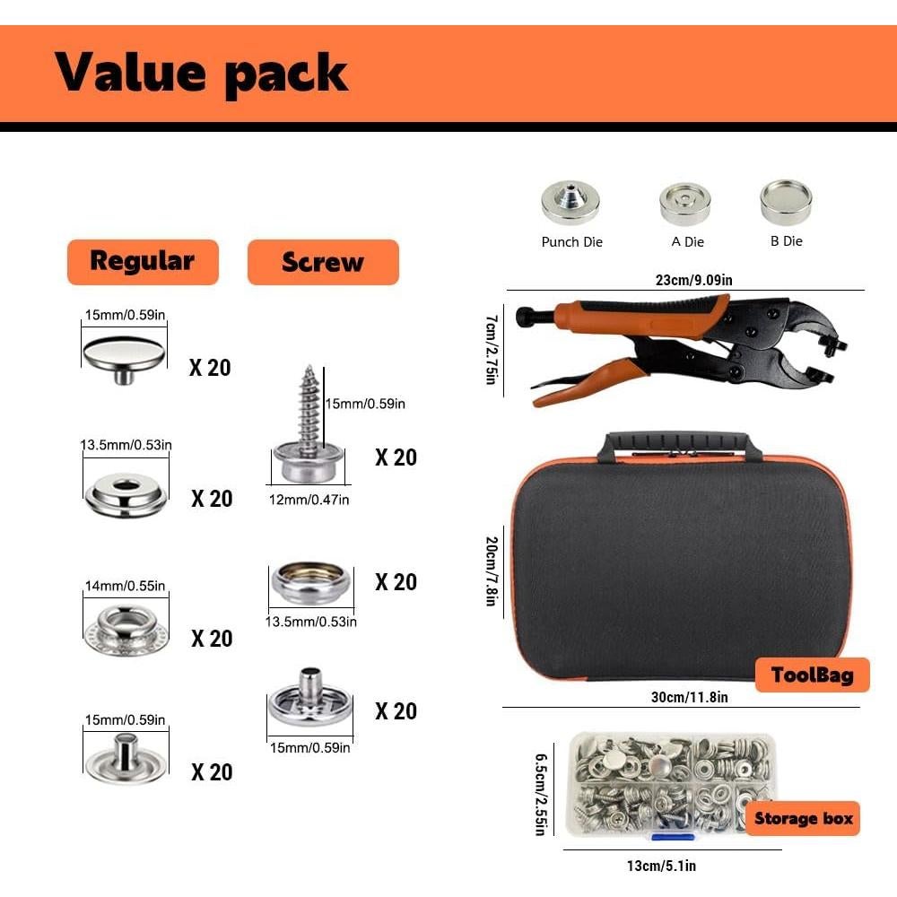 Kit de Herramientas de Botón a Presión OneDove 40 Piezas 15mm