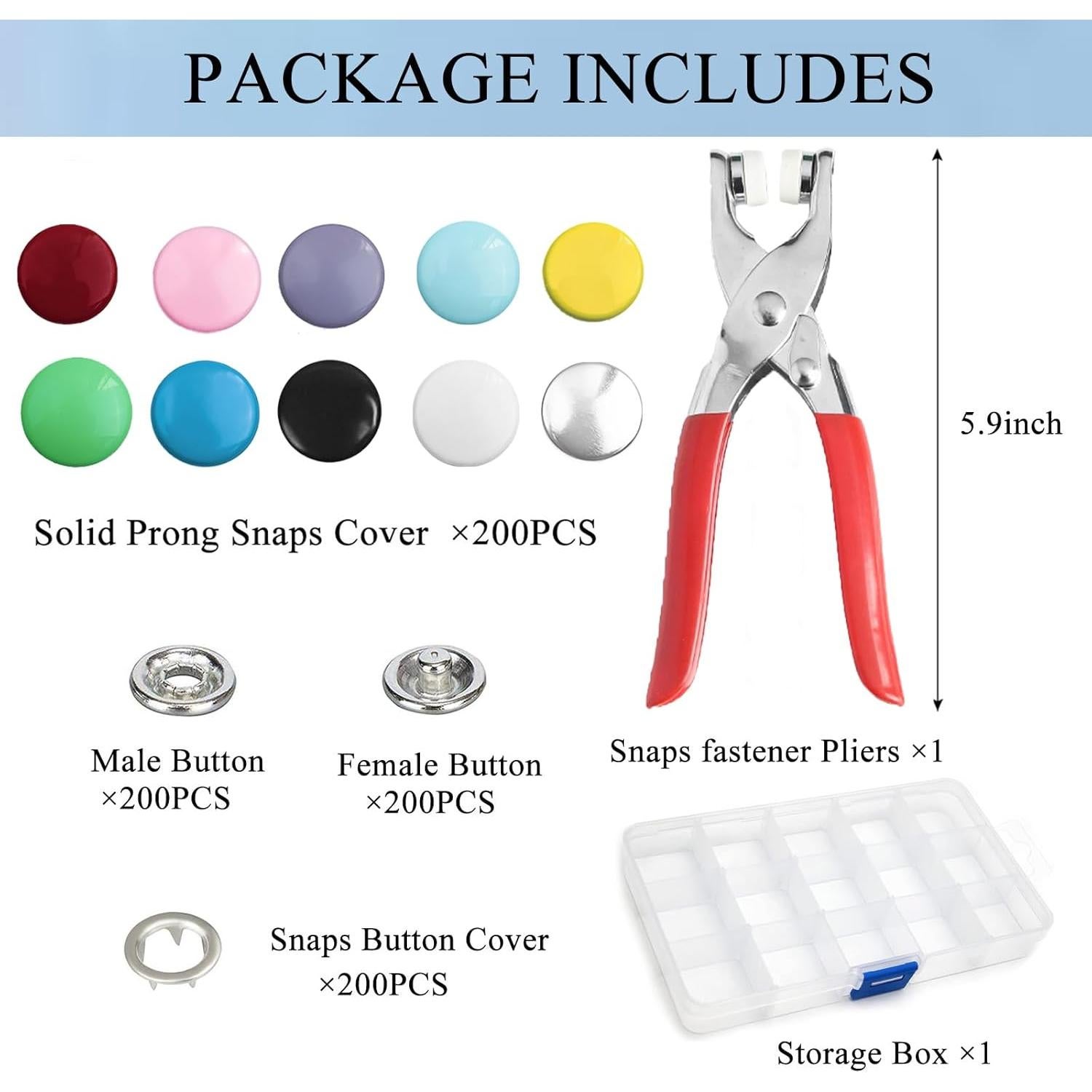 Kit de Botones a Presión GTAAOY 800 Piezas 10 Colores 9.5mm