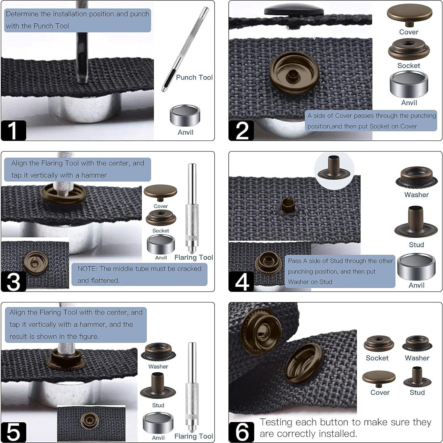 Kit de 40 Piezas Broches a Presión Moocci 15mm Bronce