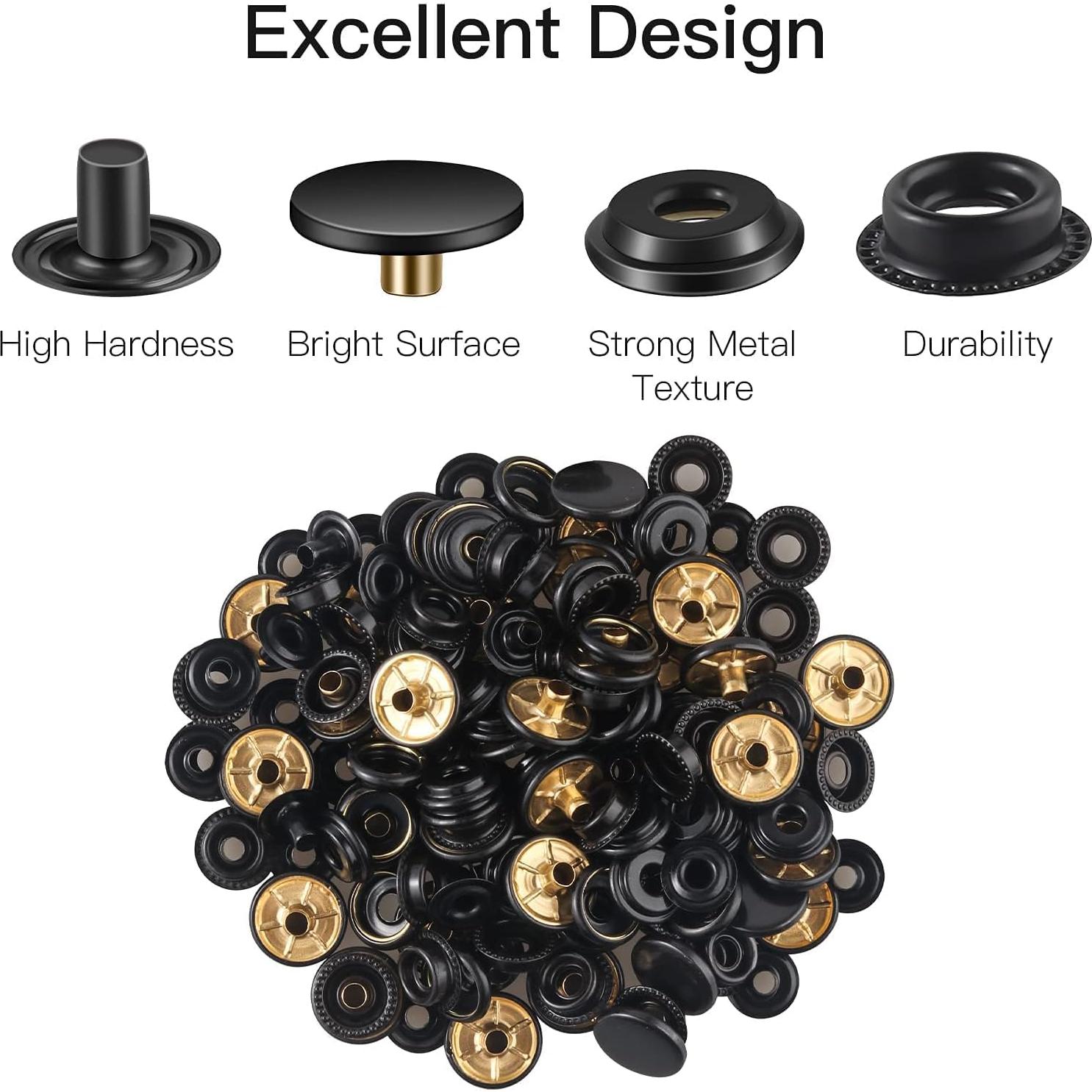 Kit de Broches a Presión Moocci 10 Juegos 15mm Negro