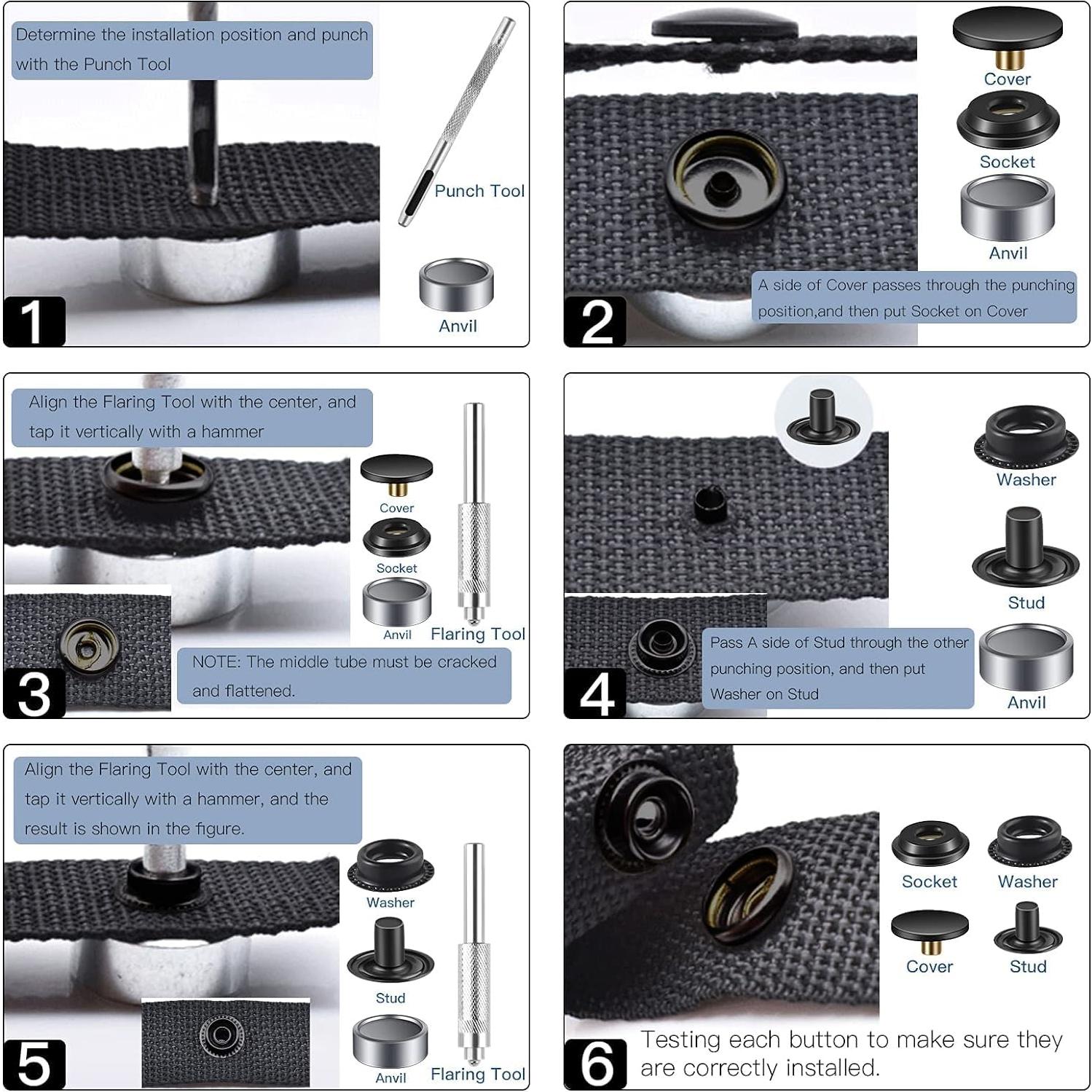 Kit de Broches a Presión Moocci 10 Juegos 15mm Negro