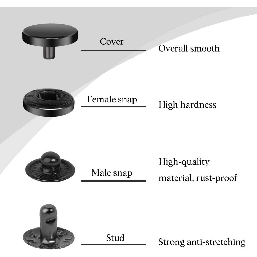 Kit de Botones a Presión TLKKUE 50 Piezas 10mm Metal Negro