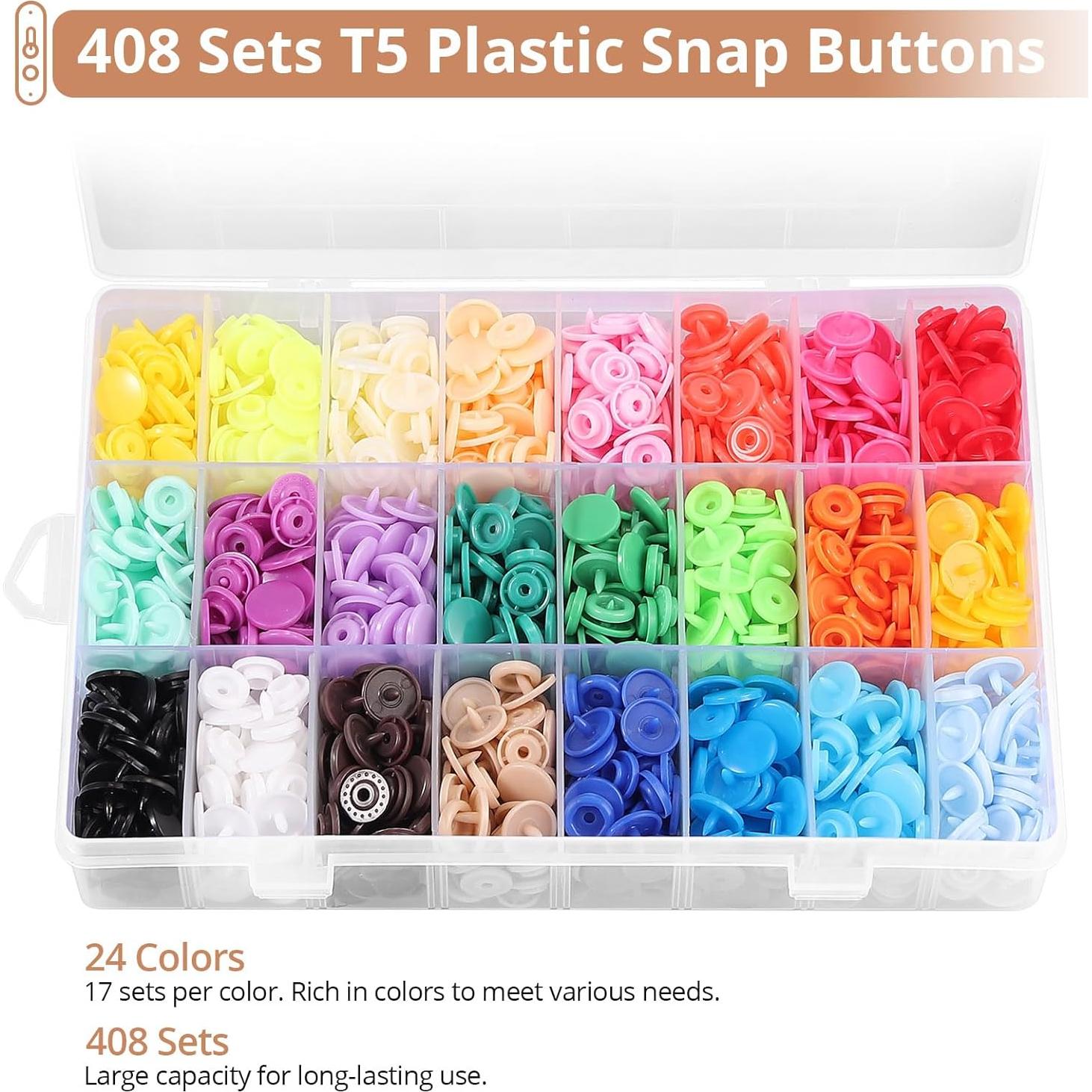 Kit de Botones a Presión Kamtop 408 Piezas 24 Colores