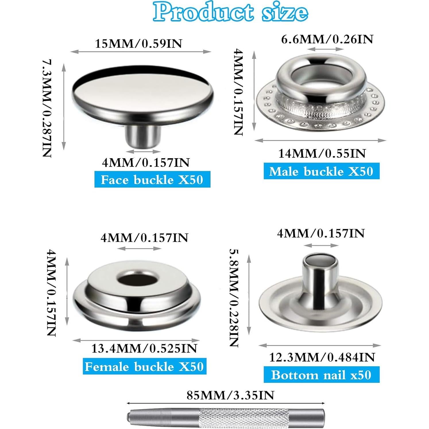 Kit de 200 Botones a Presión Acero Inoxidable Senylanhxy