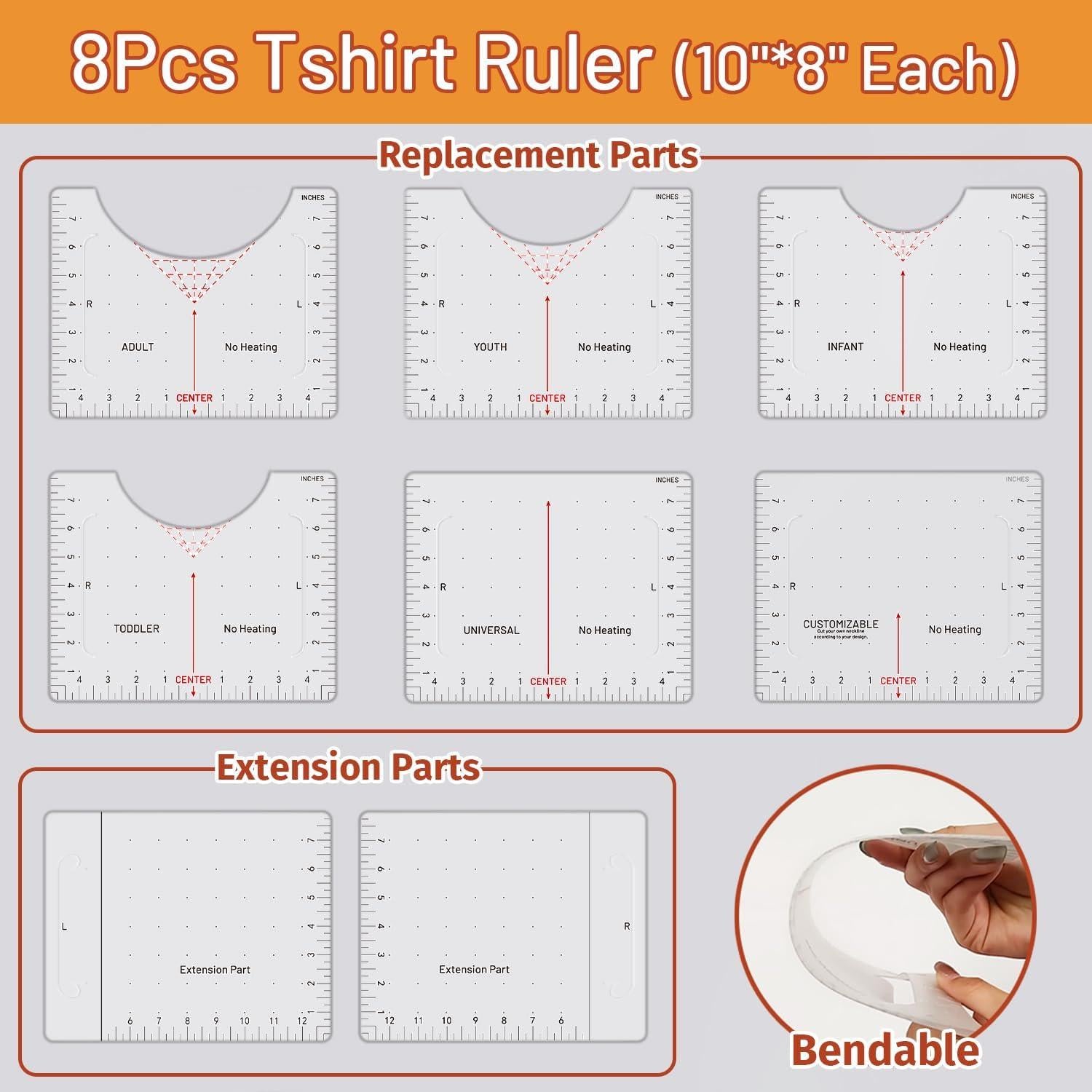 Kit de Reglas para Camisetas TransOurDream 8 Piezas 25.4x20.3 cm