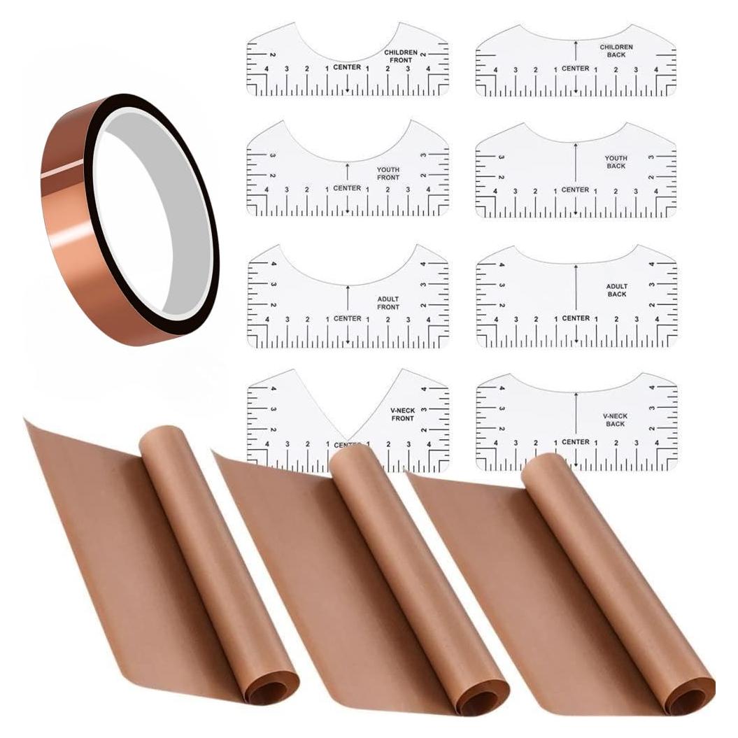 Kit de Prensa de Calor CFTfabMS: 3 Hojas Teflón y 8 Reglas