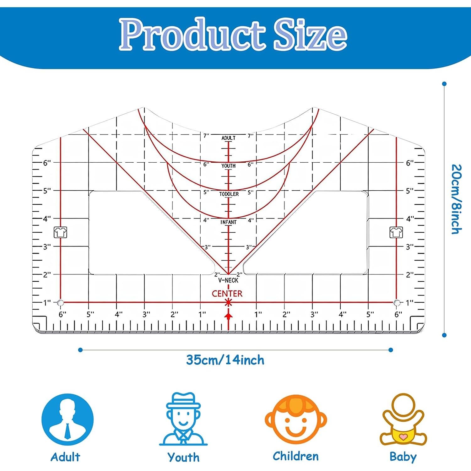 Guía de Regla para Camisetas Auvoau - Alineación Vinilo 32.5cm