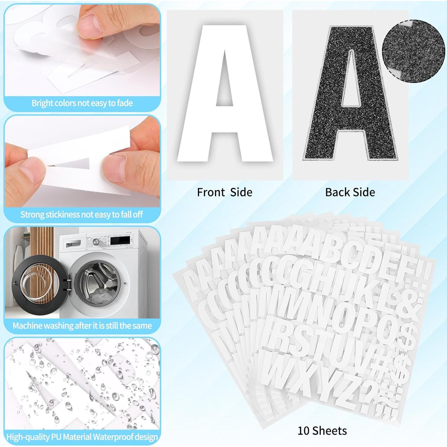 Letras de Planchar Lucomb 440 Piezas Vinilo PU 2" Blancas