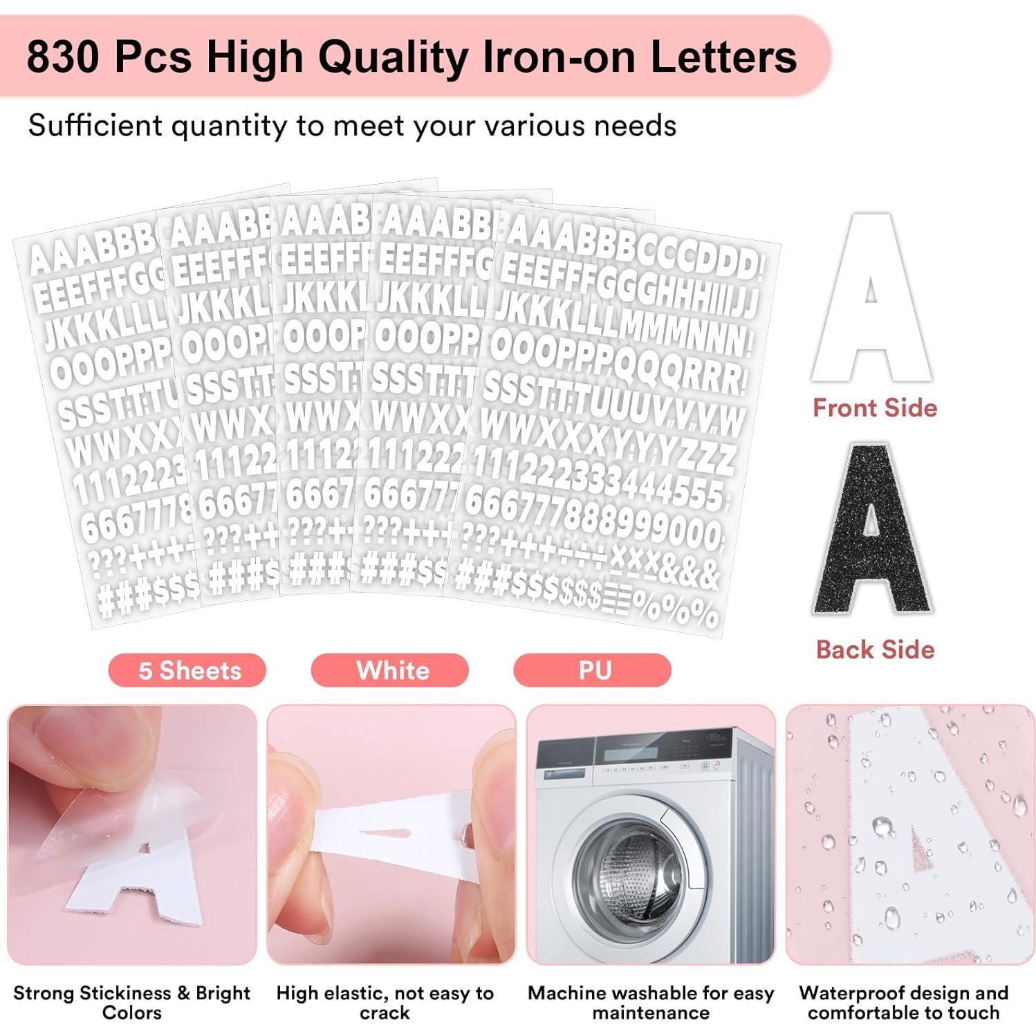 5 Hojas Letras y Números Termoadhesivos Comkrivy 830 Piezas