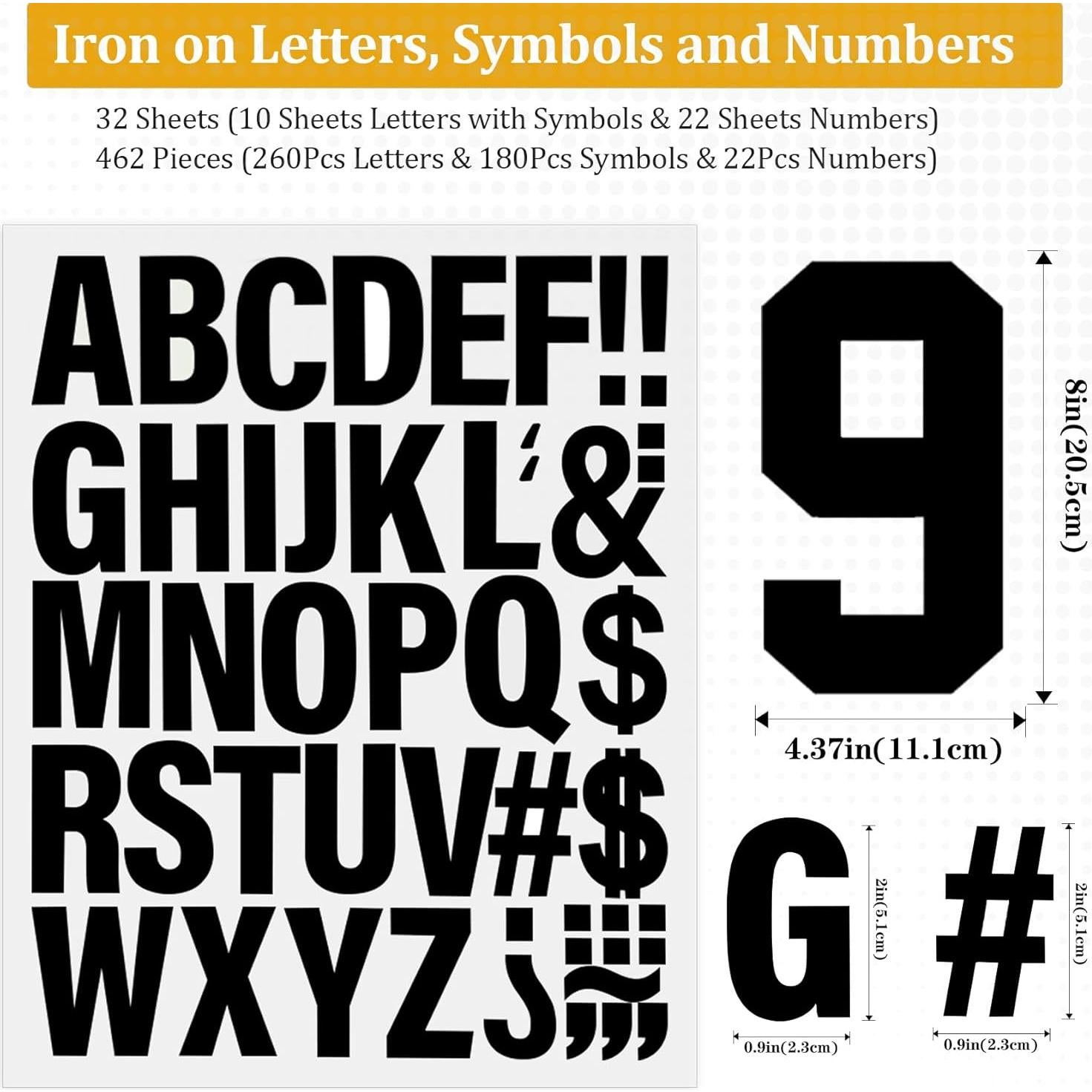 Letras y Números Termoadhesivos Belinreli 462 Piezas 8" y 2"