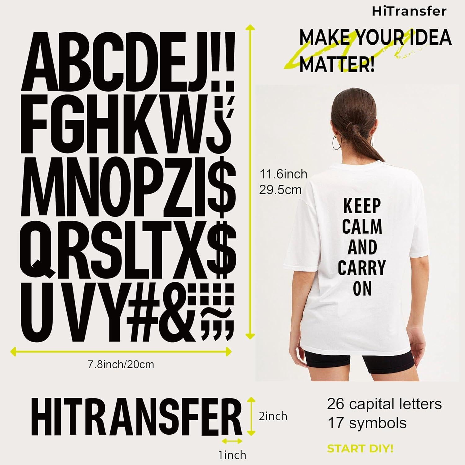 Letras termoadhesivas HiTransfer 430 piezas 5.1 cm para ropa