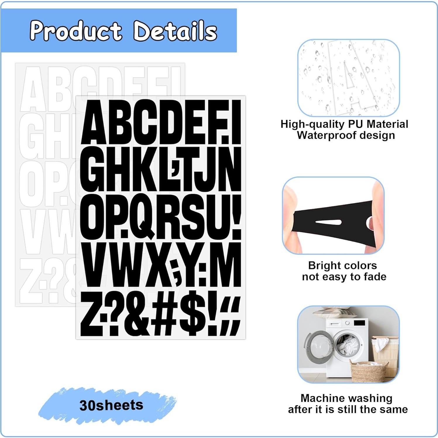 30 Hojas Letras Termoadhesivas Huimdery 1200 Pcs Vinilo 4.06 cm