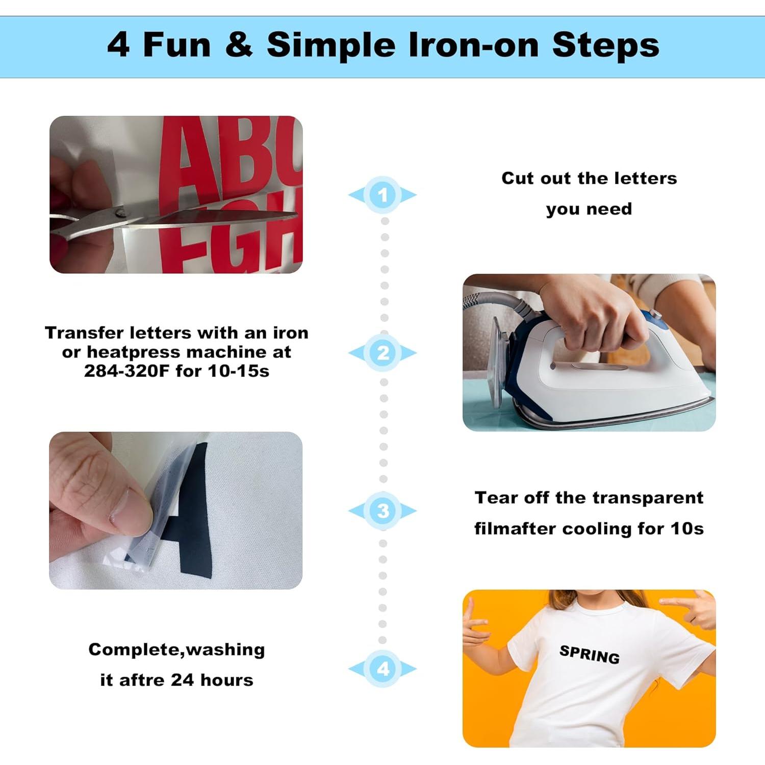 215 Piezas Letras de Hierro LONGMUU para Ropa 5 Hojas Vinilo