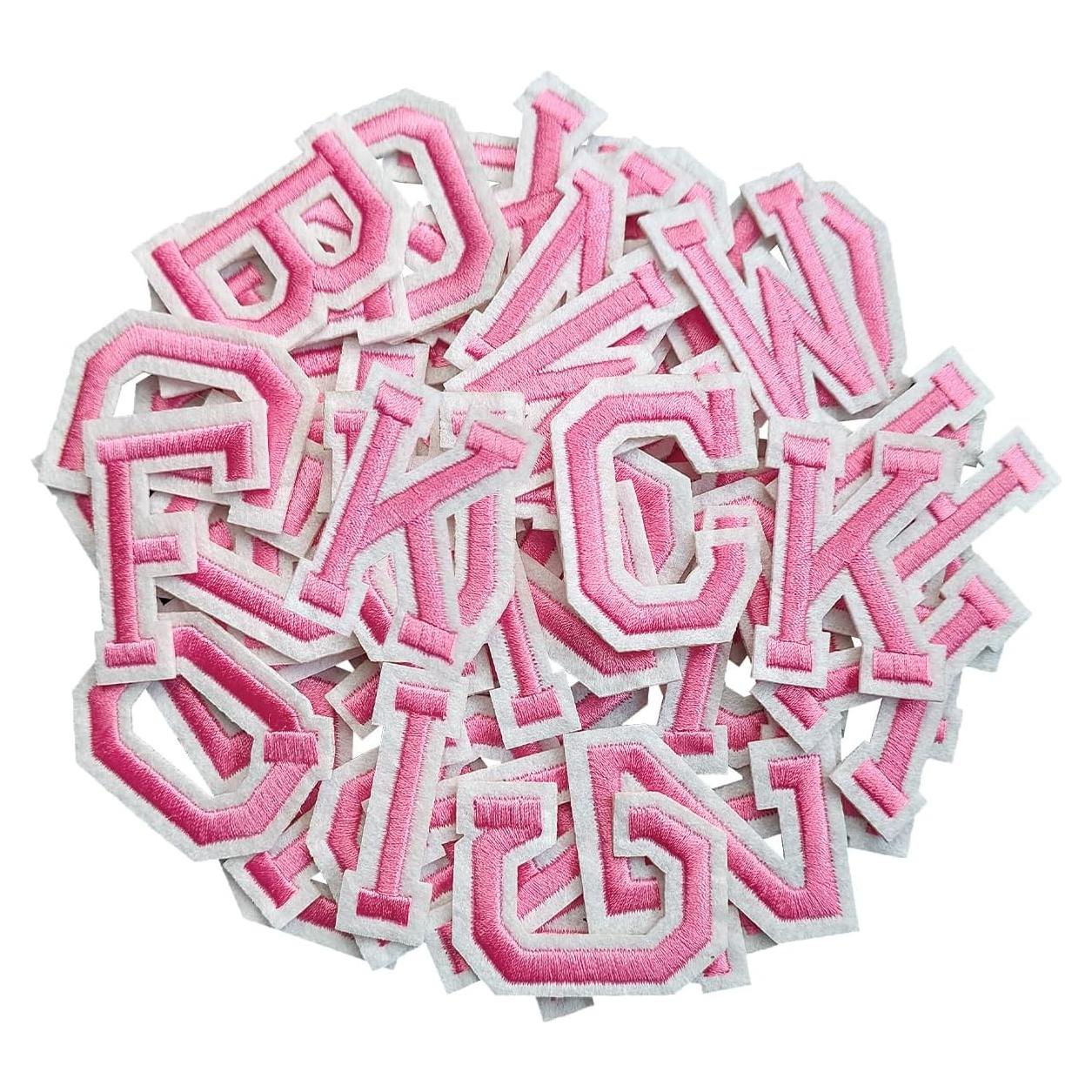 Parche de Letras Planchar ZESION 52 Pcs Rosa 3.81x3.30 cm