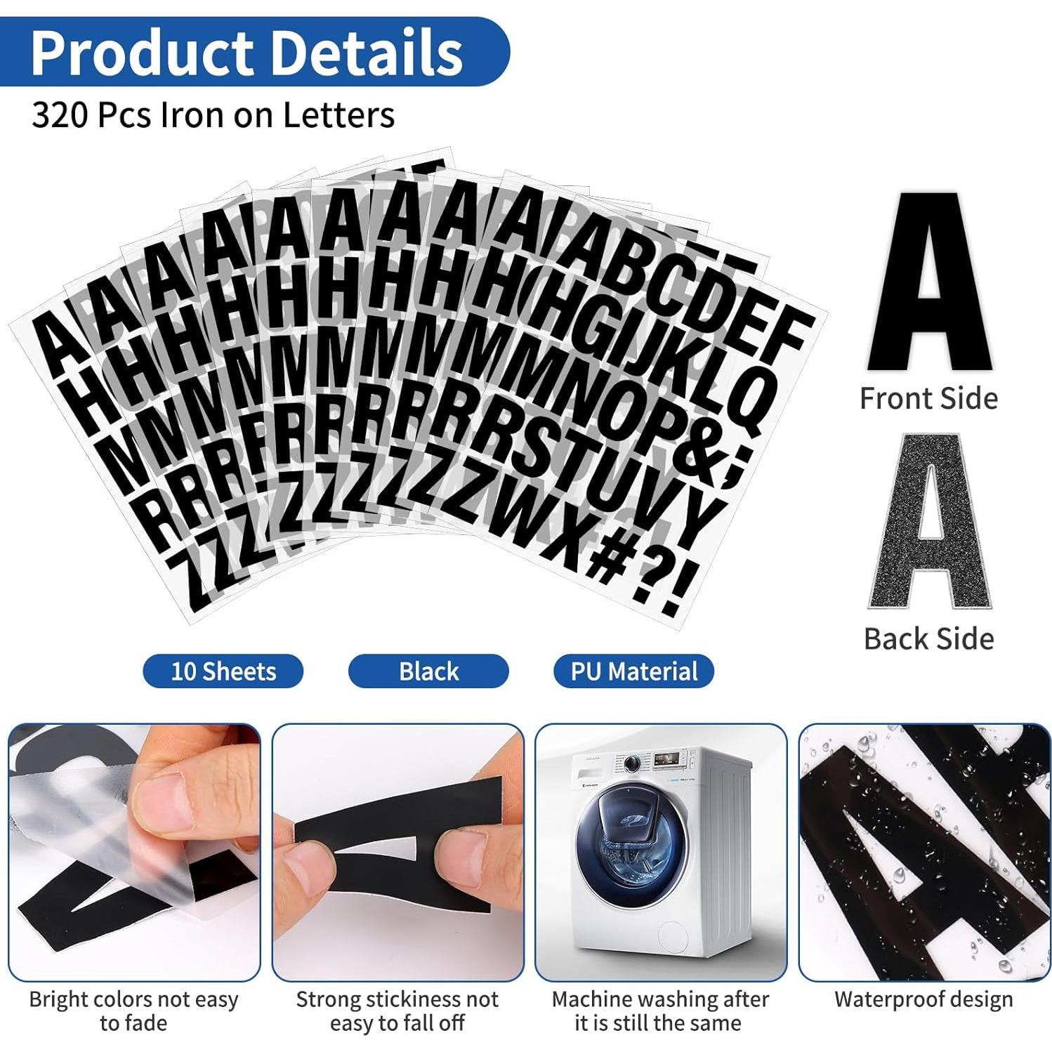 310 Letras de Planchar Negras LifeisLuck 1.6" (4.06 cm) DIY