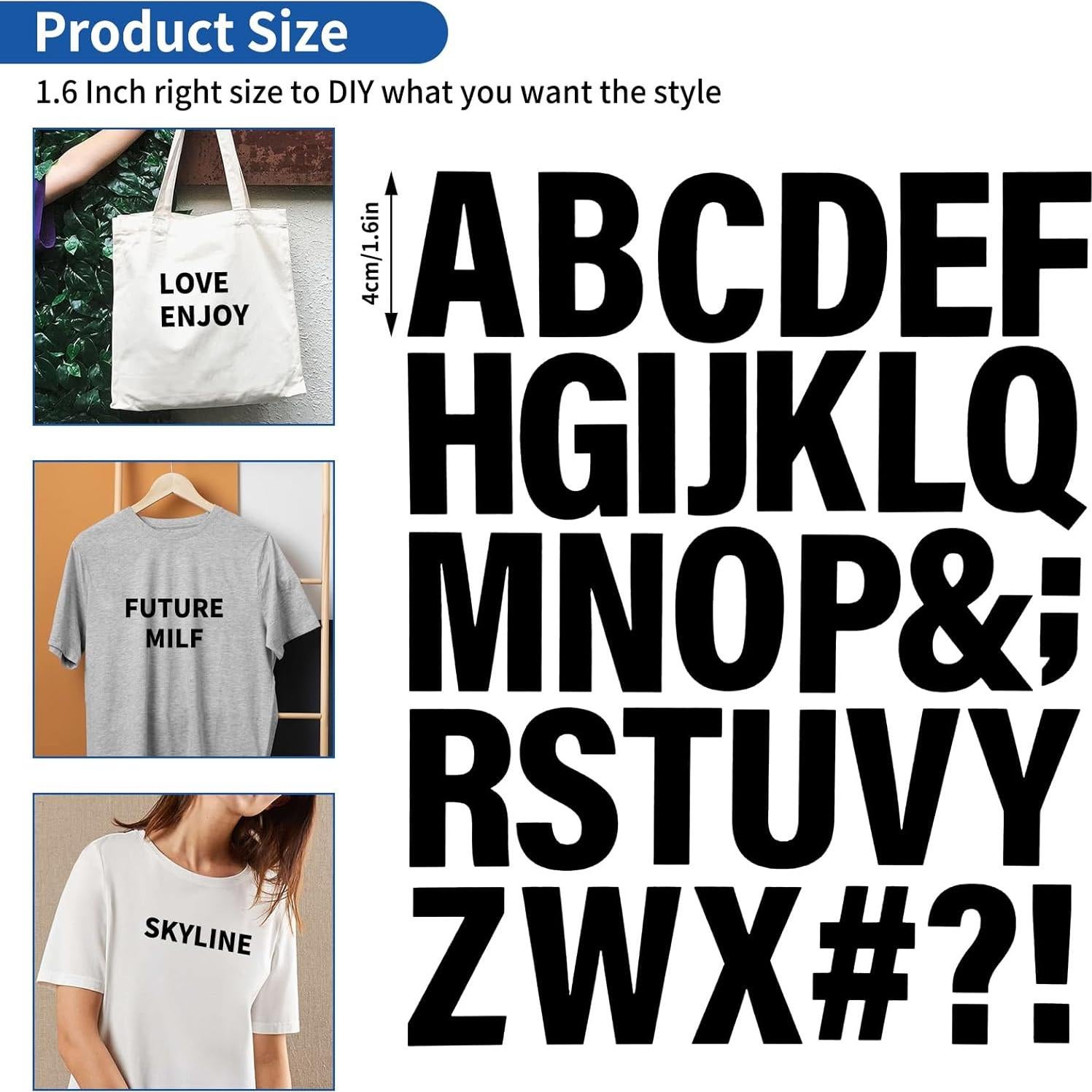 310 Letras de Planchar Negras LifeisLuck 1.6" (4.06 cm) DIY