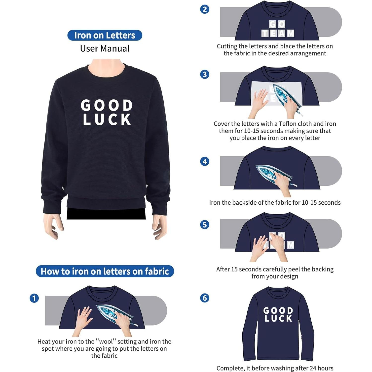 310 Letras de Planchar Negras LifeisLuck 1.6" (4.06 cm) DIY