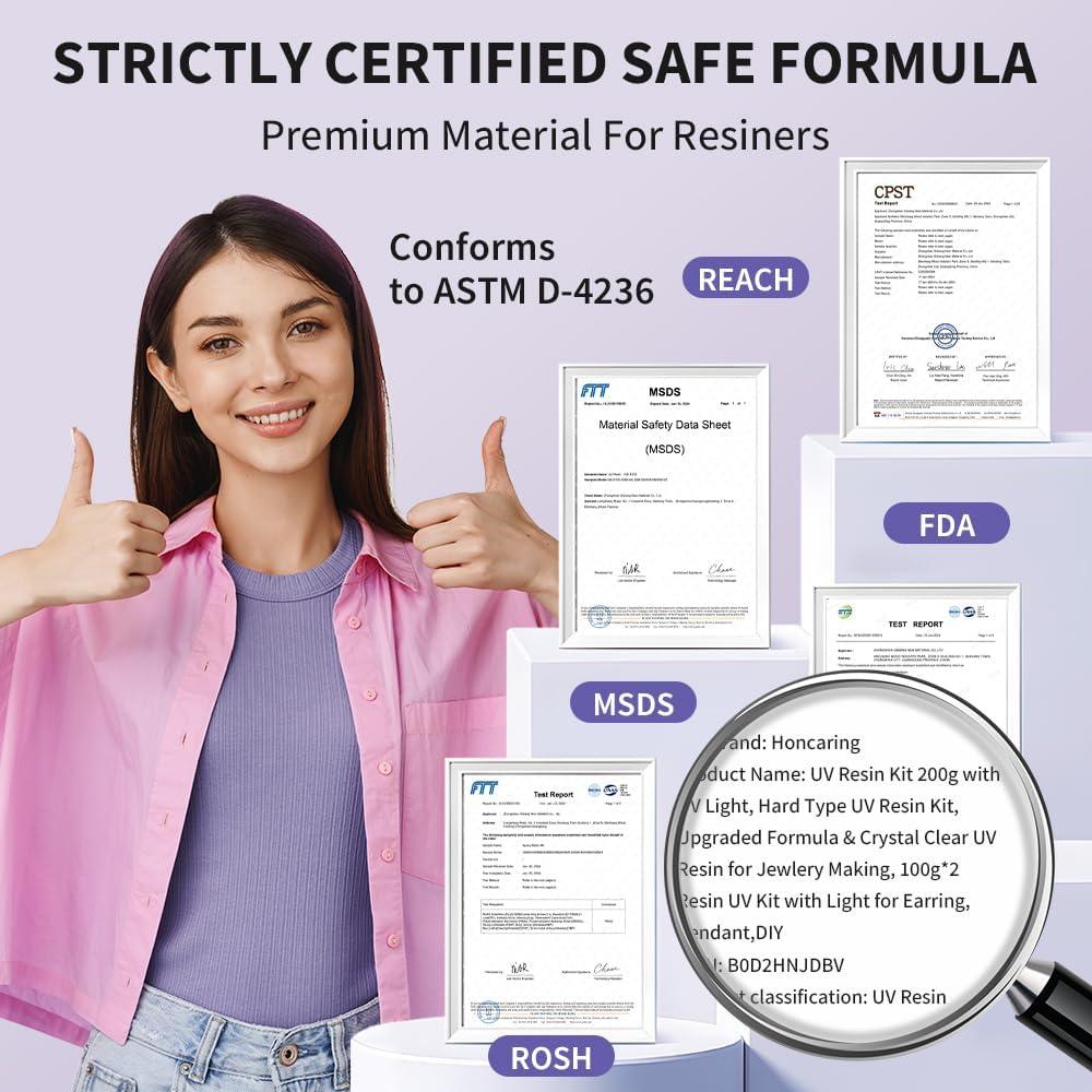 Kit de Resina UV 200g Honcaring con Luz UV y Accesorios