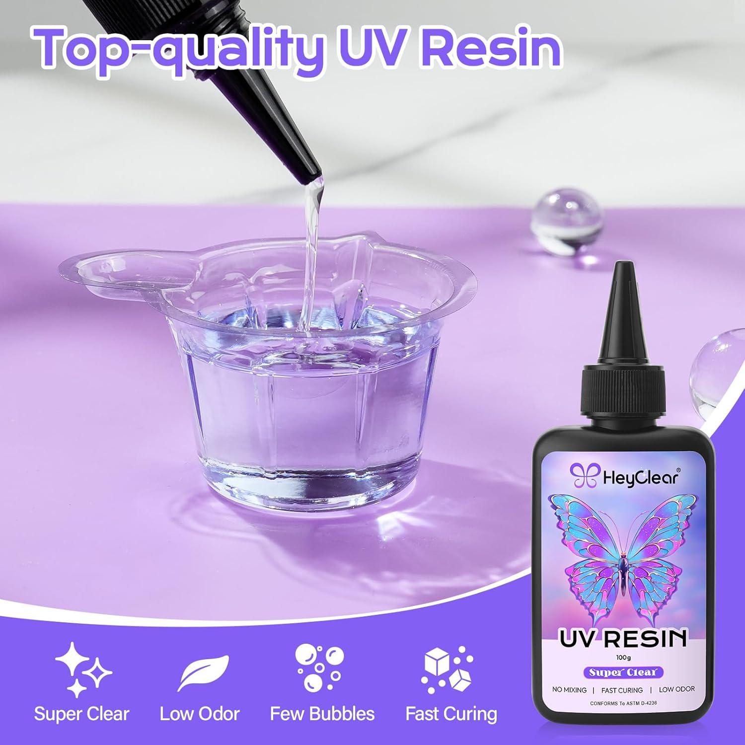Kit de Resina UV HeyClear 200g con Luz UV y Moldes DIY