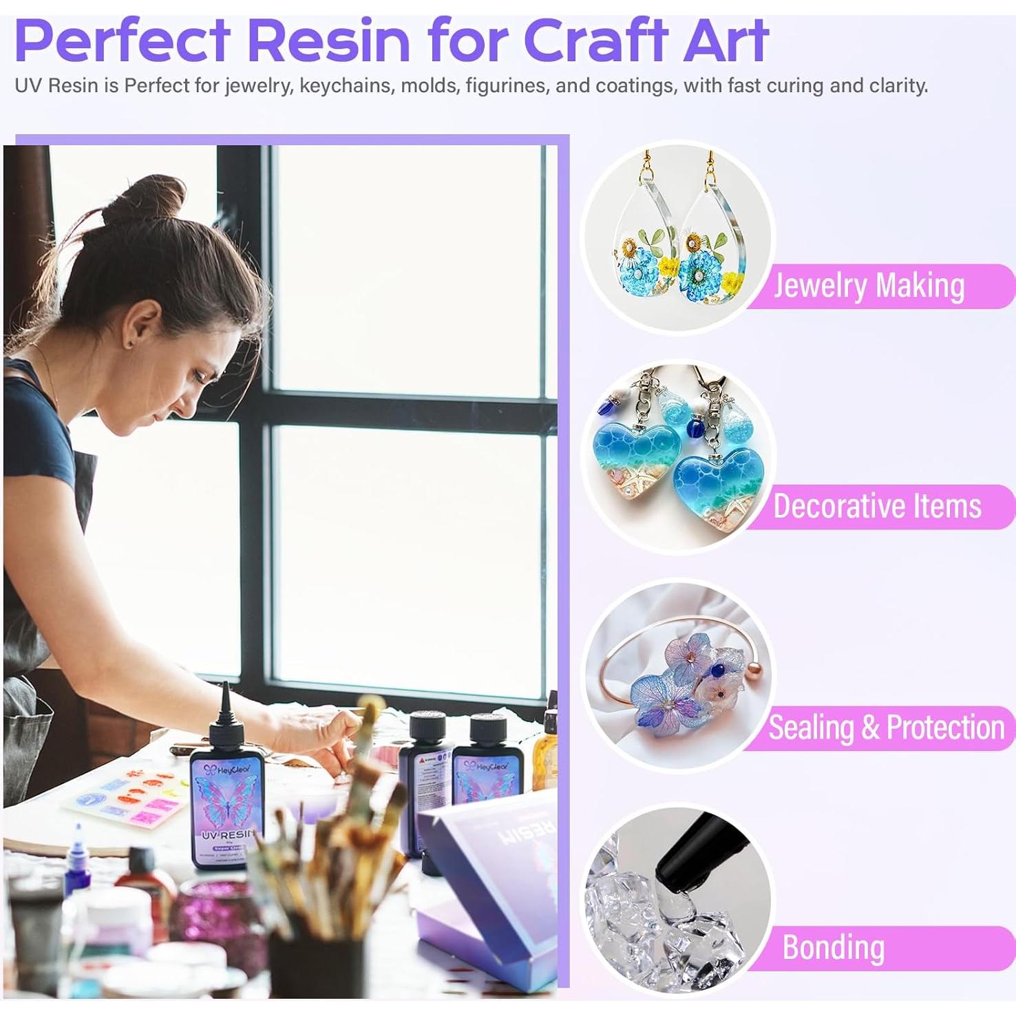 Kit de Resina UV 300g HeyClear - Epoxi Clara y Dura para Manualidades