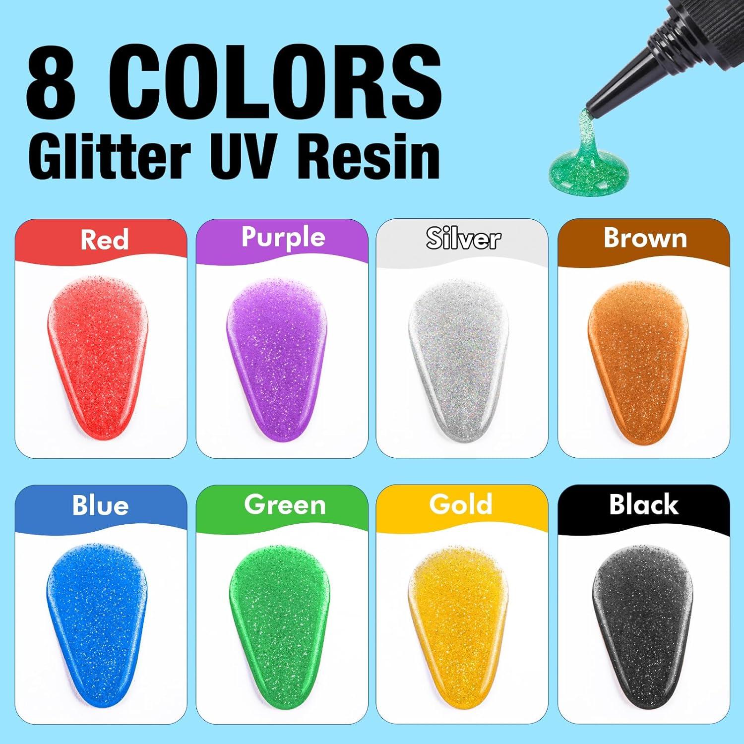 Kit de Resina UV Colorida JDiction 240ml, 8 Colores Brillantes