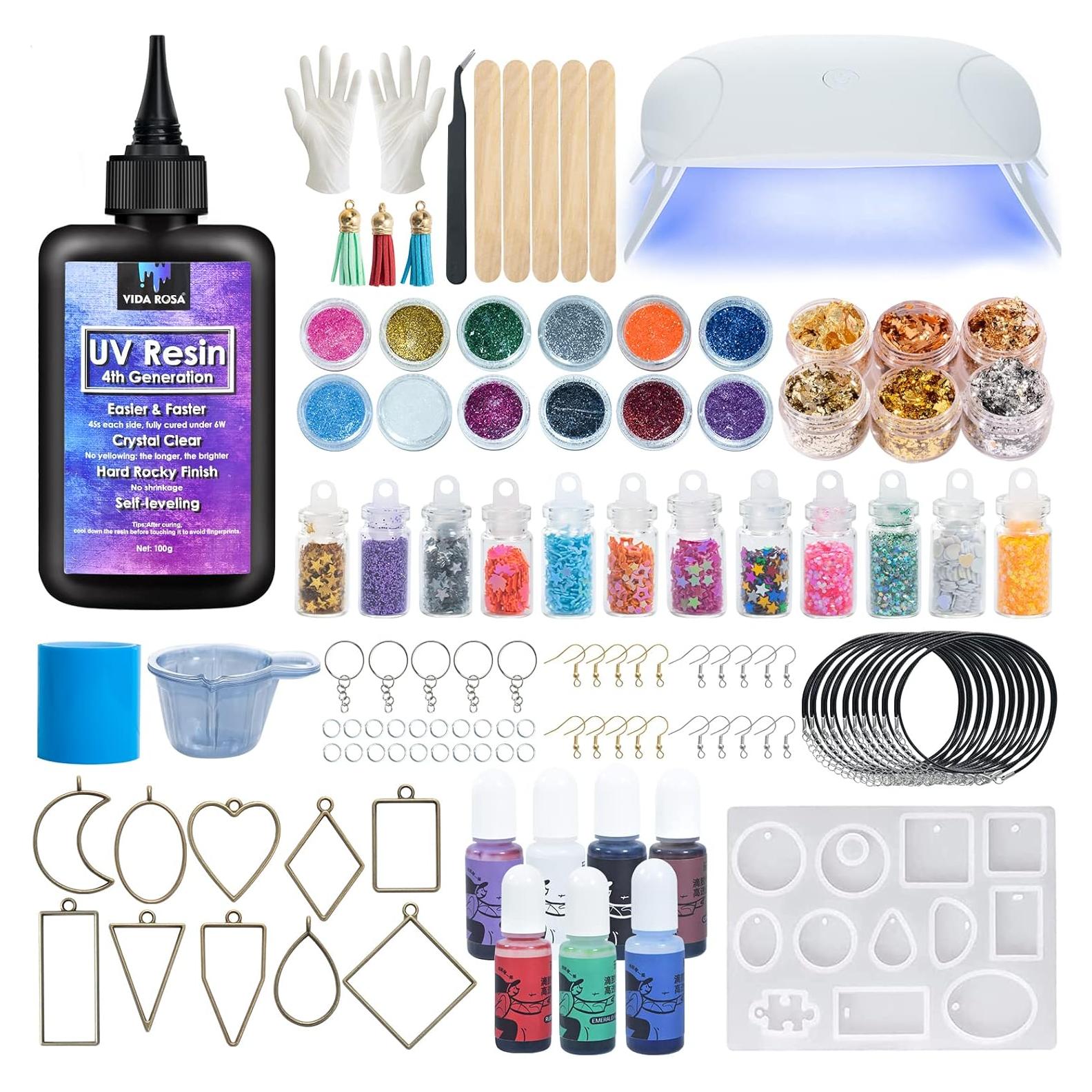 Kit de Resina UV VidaRosa con Luz - 56 Piezas para Joyería DIY