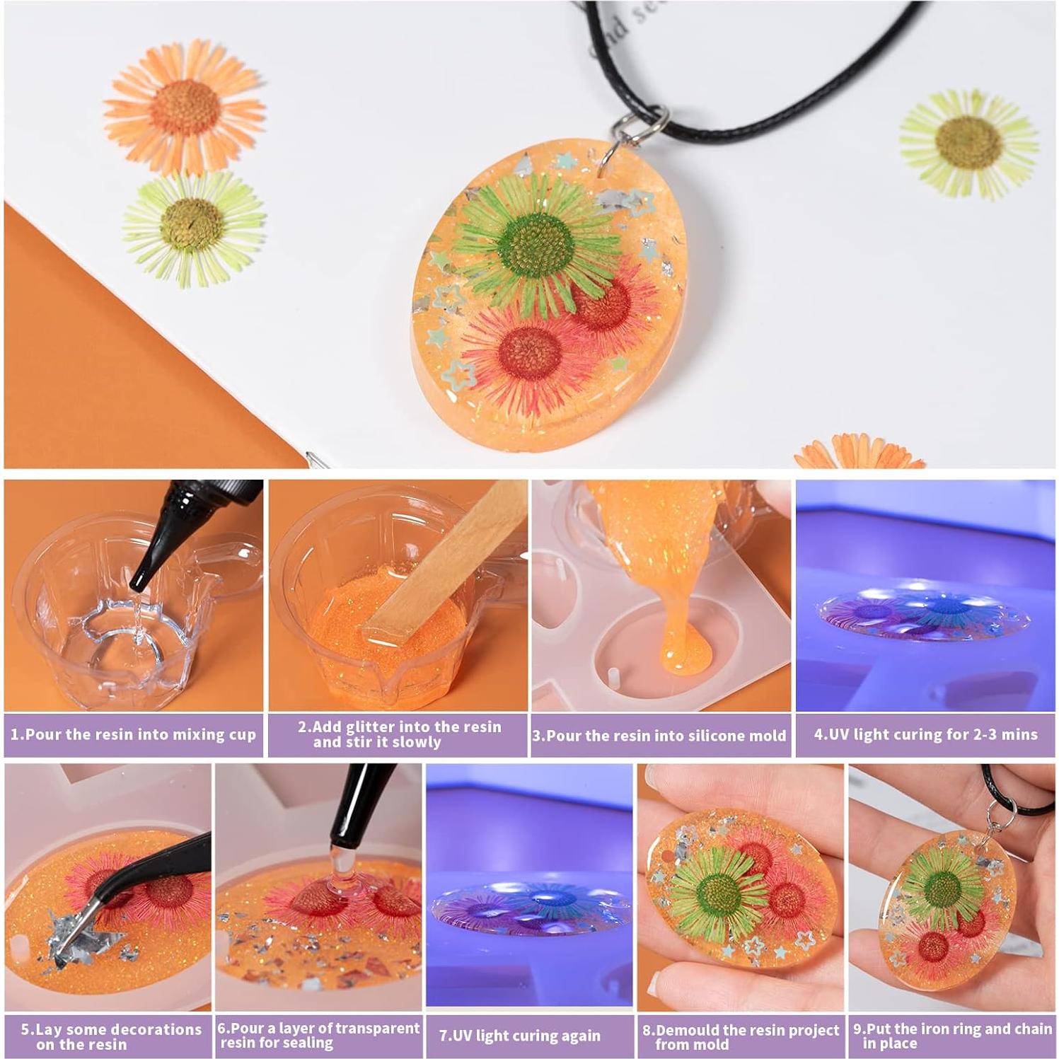 Kit de Resina UV VidaRosa con Luz - 56 Piezas para Joyería DIY